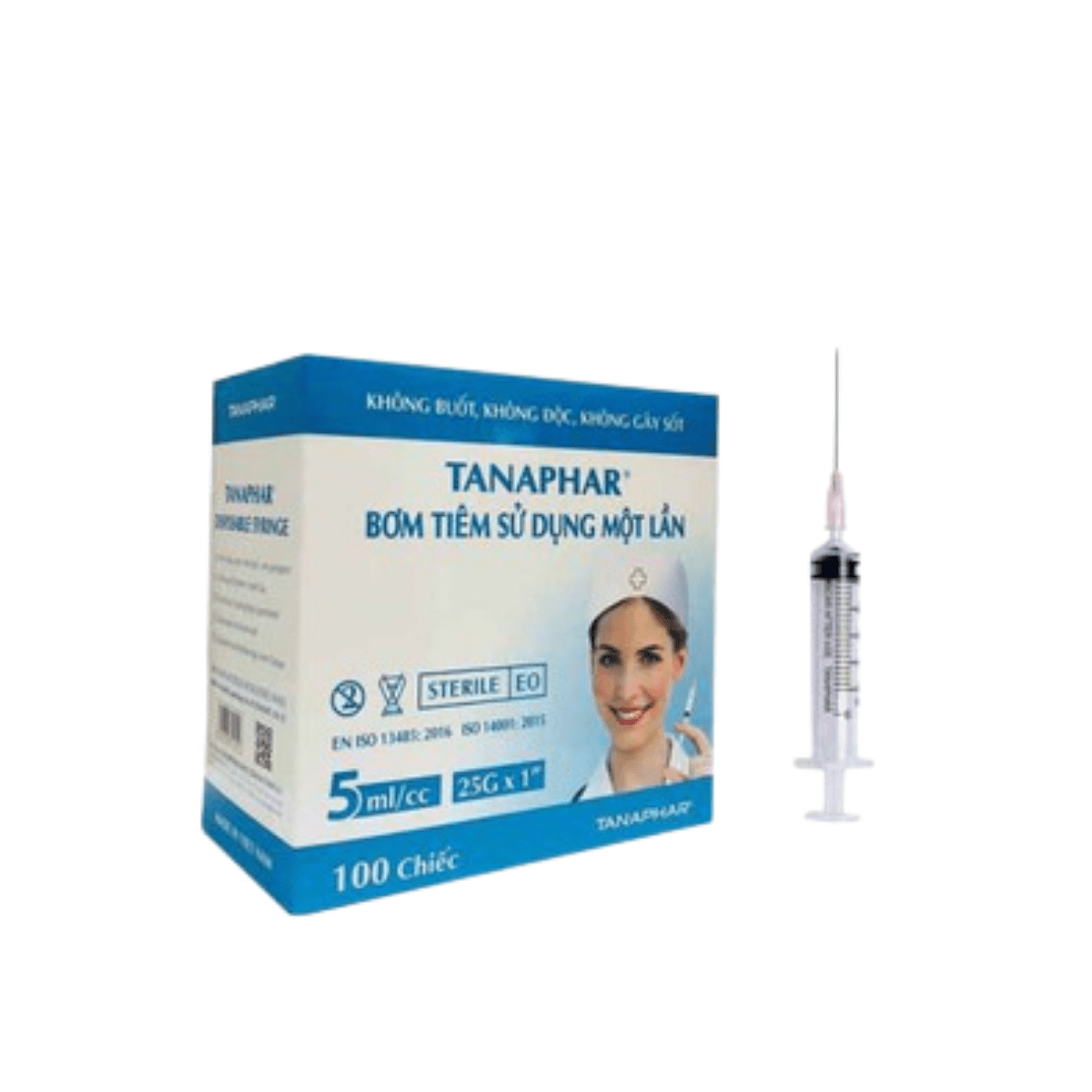 Bơm tiêm dùng 1 lần TANAPHAR 5ml (Hộp=100 cái, Thùng=2000 cái)