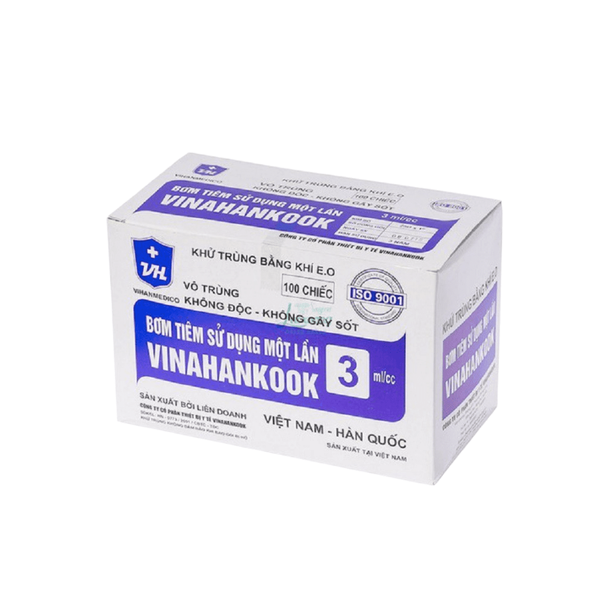 Bơm tiêm dùng 1 lần 3ml, Vinahancook (Hộp=100 cái, Thùng=3000 cái)