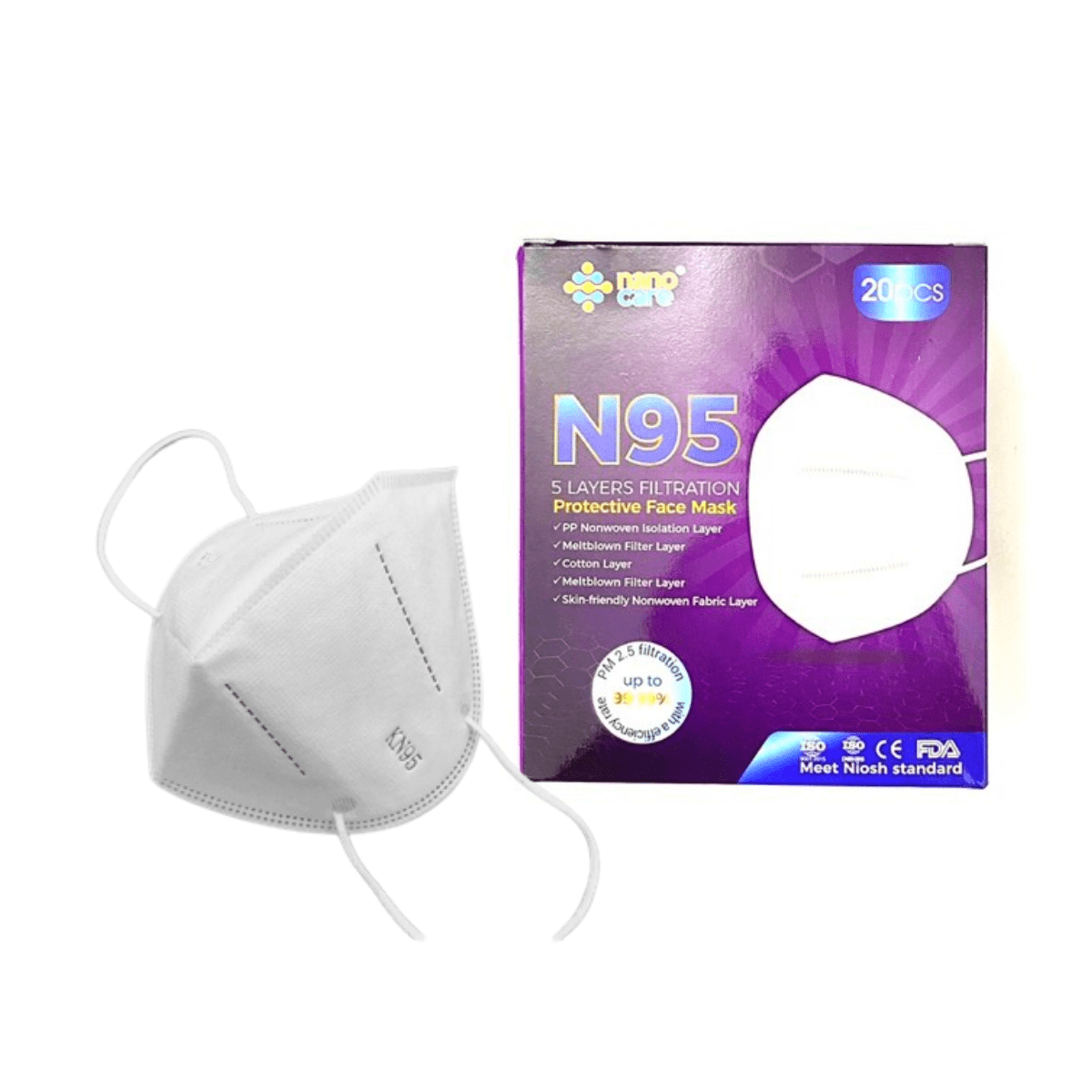 Khẩu trang Nanocare N95 không van (1Hộp=20 chiếc)