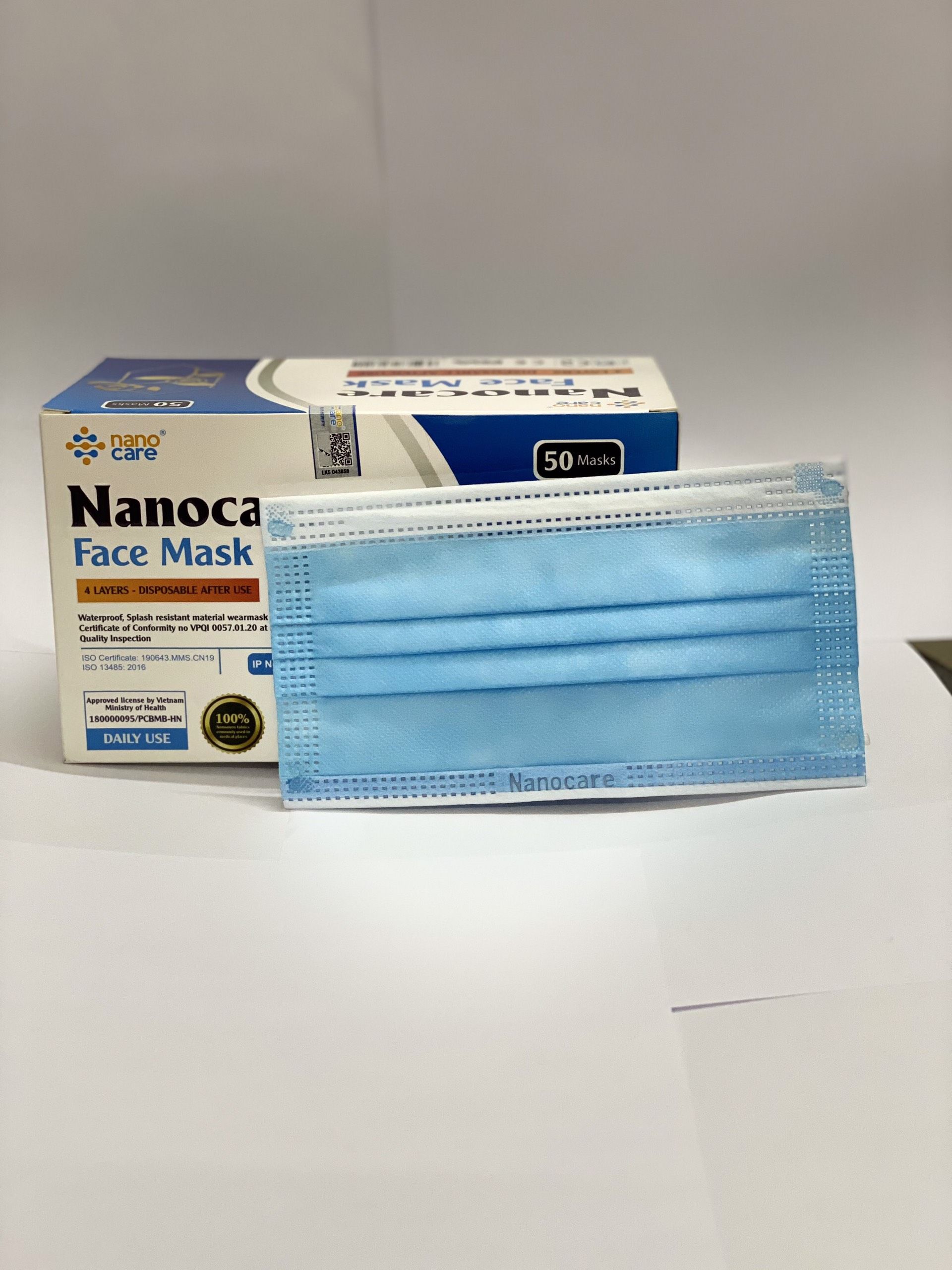 Khẩu trang kháng khuẩn 4 lớp NanoCare, Màu xanh (1Hộp=50 chiếc)