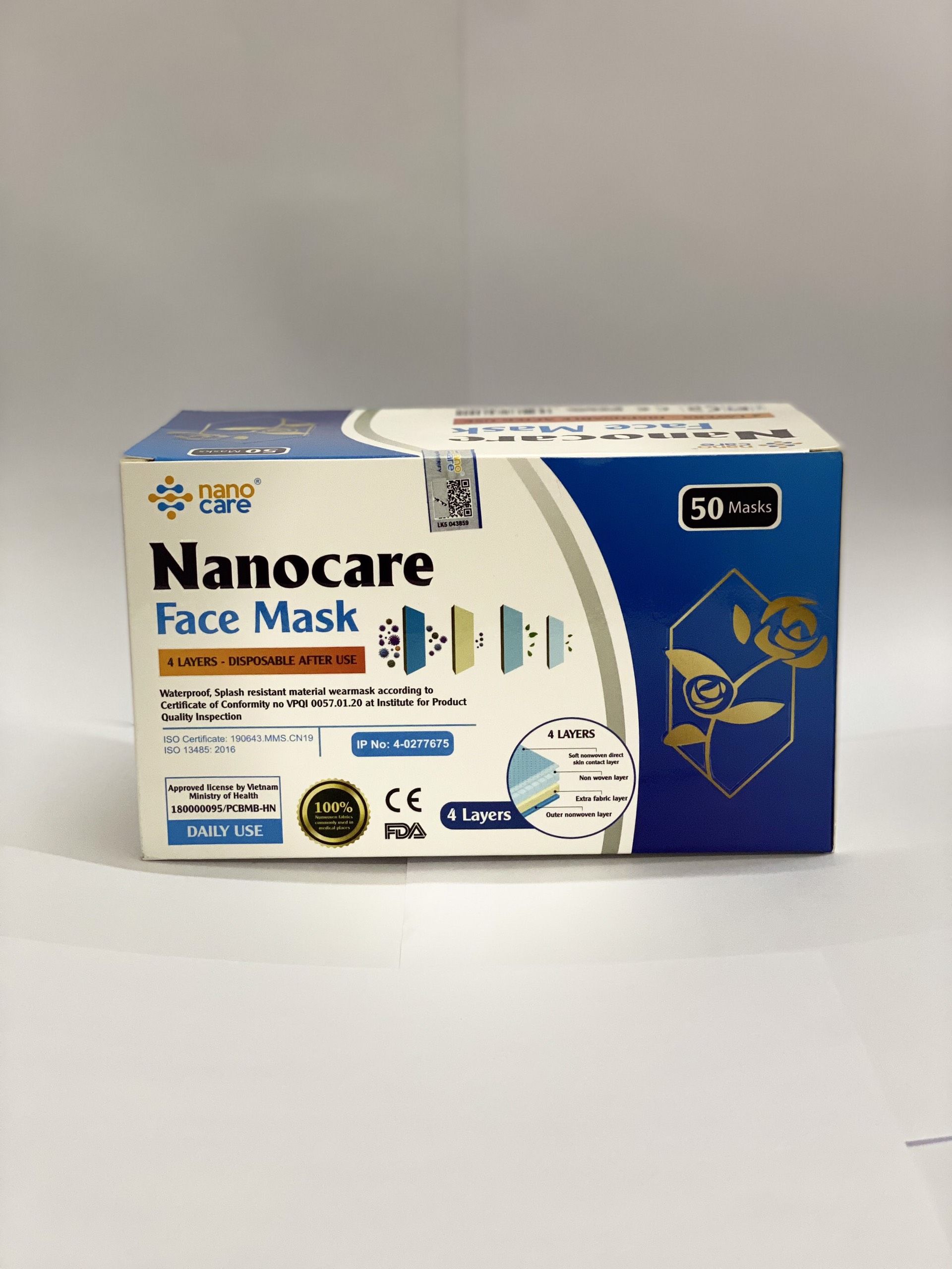 Khẩu trang kháng khuẩn 4 lớp NanoCare, Màu xanh (1Hộp=50 chiếc)