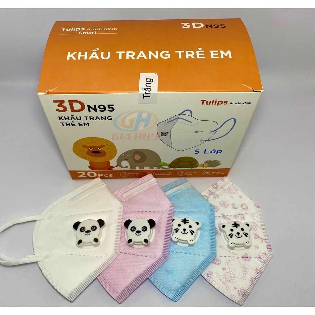 Khẩu trang N95 có van Tulips màu hồng, Trẻ em (1hộp=20 chiếc)