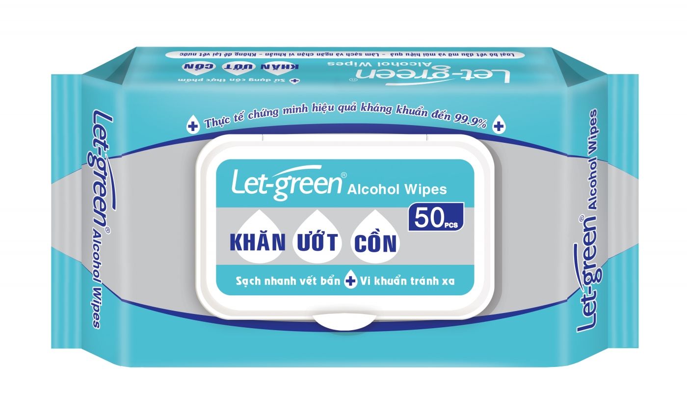 Khăn ướt tẩm cồn Let-Green (Hộp=50 chiếc)