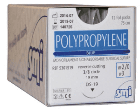 Chỉ phẫu thuật mạch máu polypropylen rexlene 4-0 SMI, Hộp/12 sợi