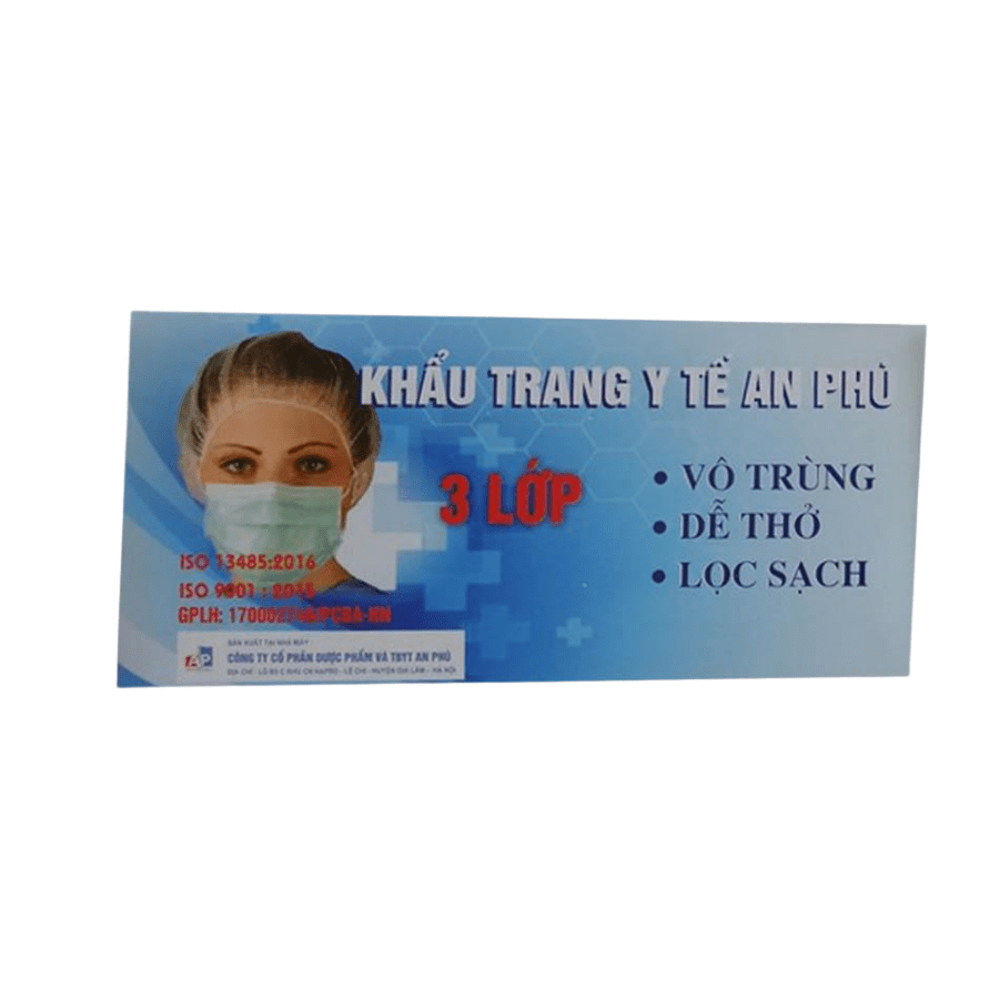 Khẩu trang giấy 3 lớp, An Phú (Hộp=50 cái, Thùng=2500 cái)