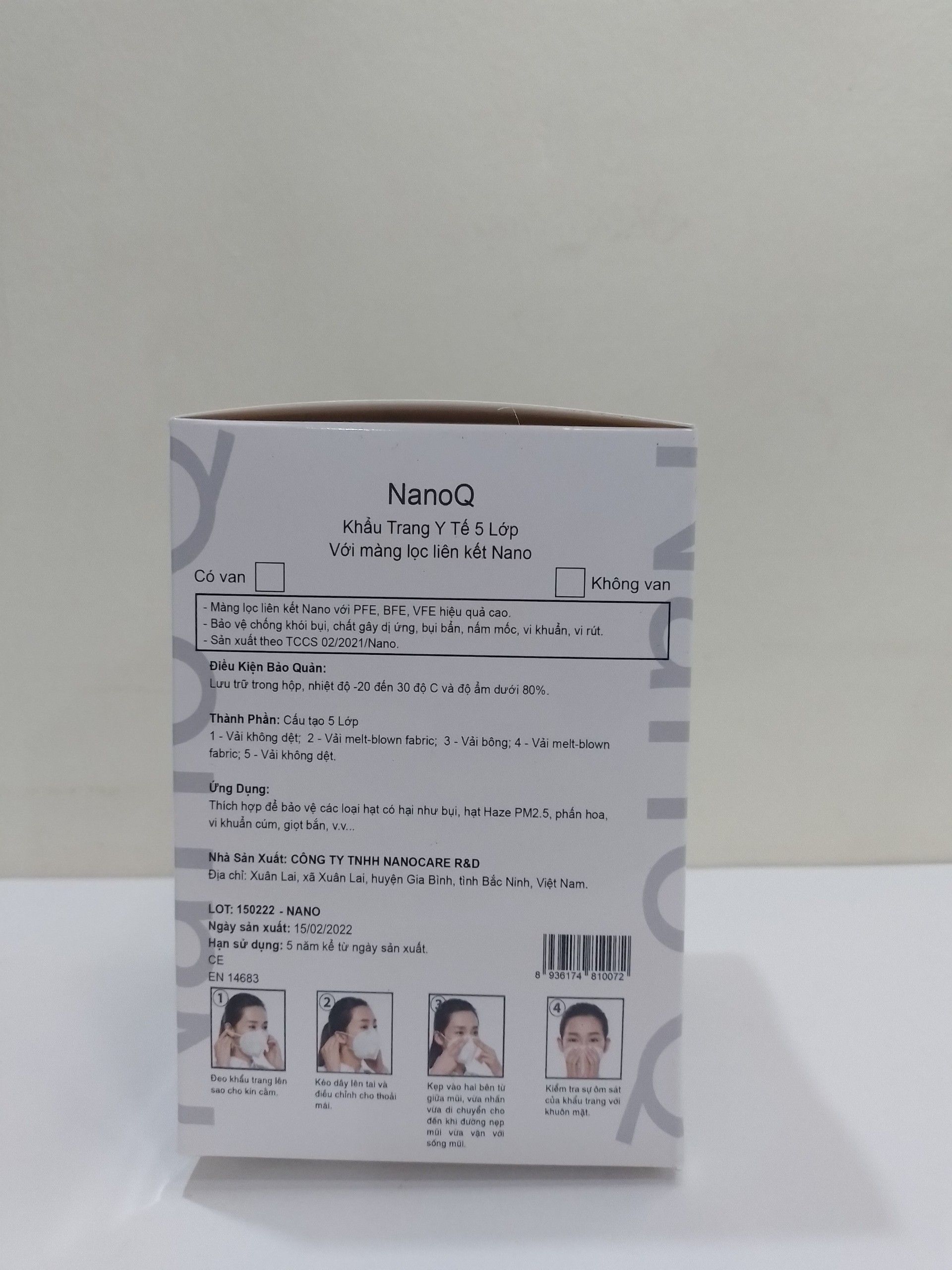 Khẩu trang N95 NanoQ, có van, hương tinh dầu (1Hộp=20 cái)