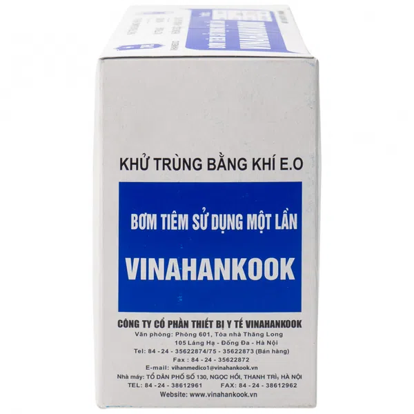 Bơm tiêm dùng 1 lần 1ml, G26 Vinahancook (Hộp=100 cái, Thùng=4200 cái)