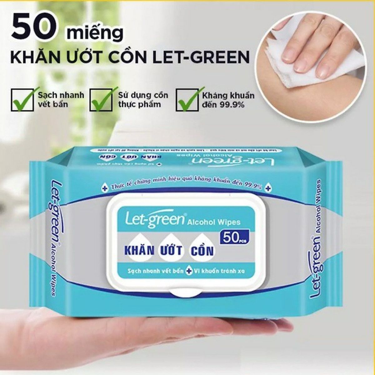 Khăn ướt tẩm cồn Let-Green (Hộp=50 chiếc)