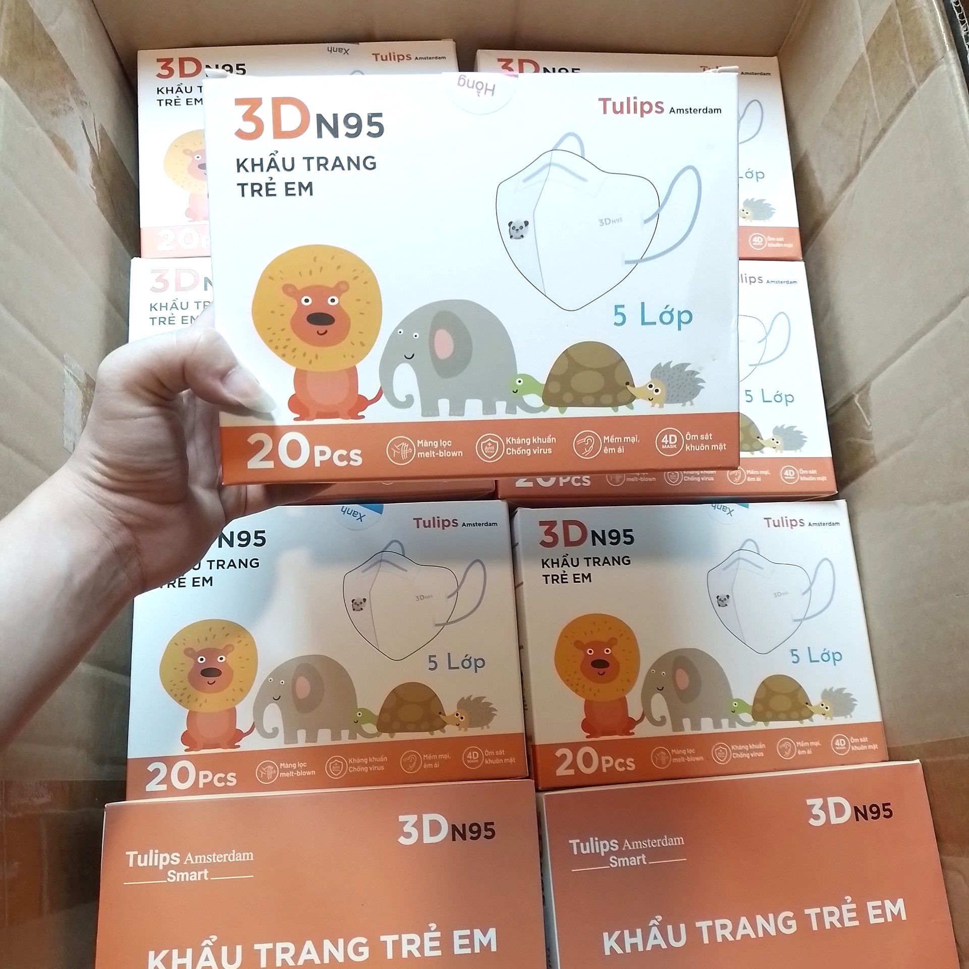 Khẩu trang N95 có van Tulips màu hồng, Trẻ em (1hộp=20 chiếc)