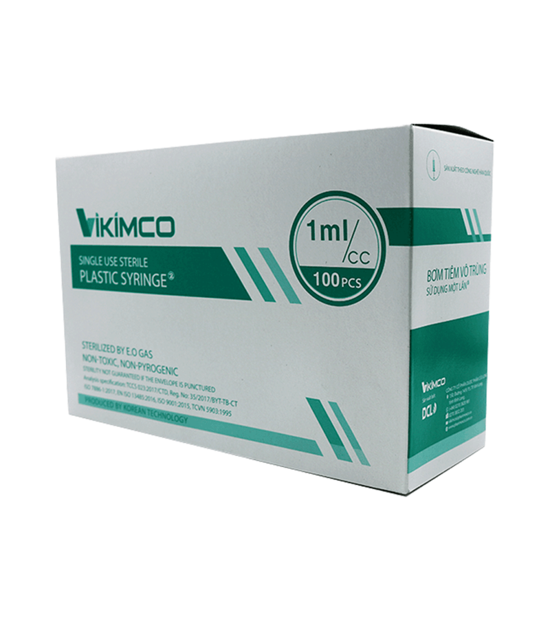 Bơm tiêm dùng 1 lần VIKIMCO 1ml (Hộp=100 cái, Thùng=4200 cái)