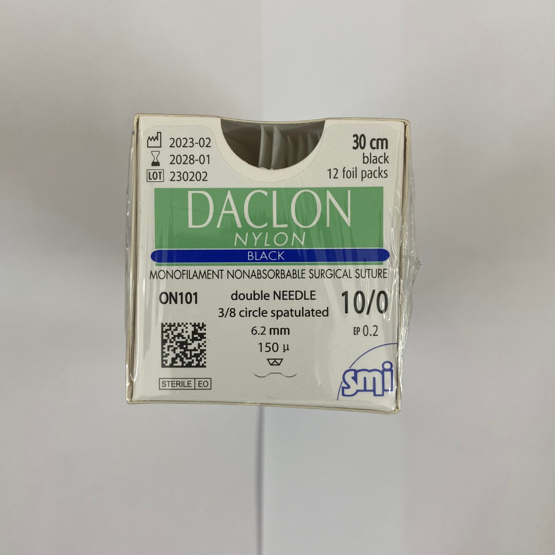 Chỉ Daclon Nylon số 10/0, PT mắt -ON103, SMI BỈ (Hộp=12 sợi)