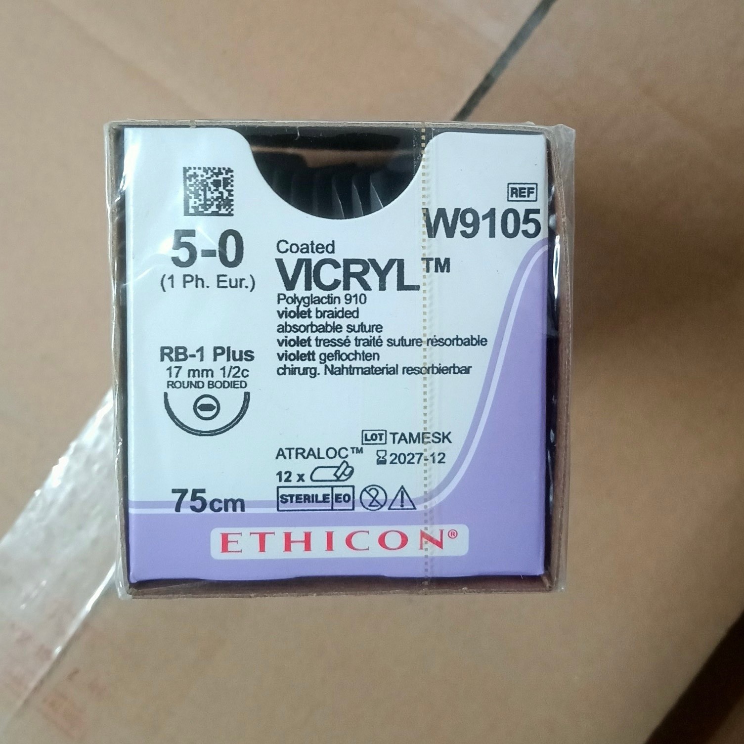 Chỉ phẫu thuật thẩm mỹ Vicryl 5-0 (Tròn) (Hộp=12 sợi)