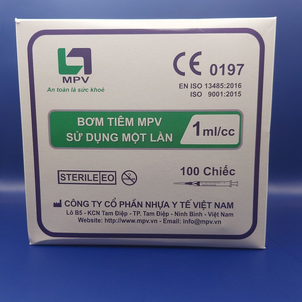 Bơm tiêm MPV sử dụng một lần 1ml (Hộp=100 cái, Thùng=4200 cái)