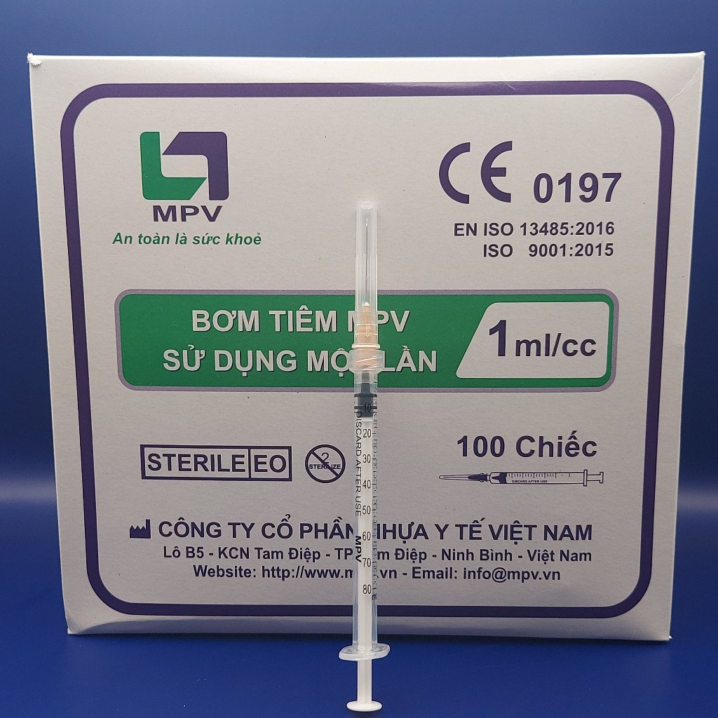 Bơm tiêm MPV sử dụng một lần 1ml (Hộp=100 cái, Thùng=4200 cái)