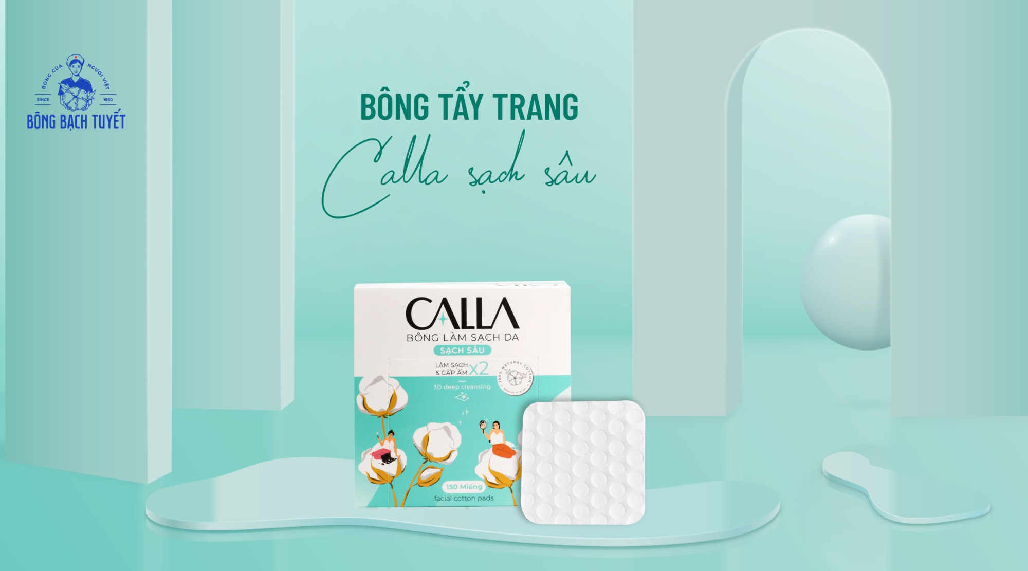 Bông tẩy trang làm sạch da Bông Bạch Tuyết Calla dạng Túi 80 miếng (Thùng=45 hộp)