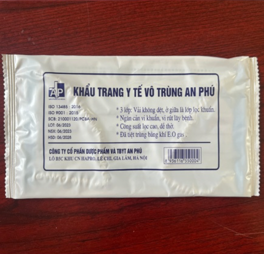 Khẩu trang y tế An Phú 3 lớp màu xanh ( Túi = 1 chiếc , Hộp = 50 túi)