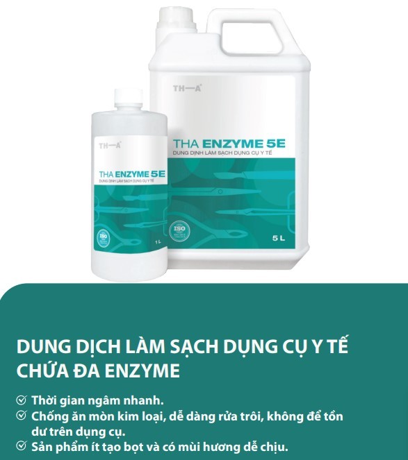 Dung dịch tẩy rửa, làm sạch dụng cụ y tế THA Enzyme 5E, Tân Hương (Can=5 lít, Thùng=20 lít)