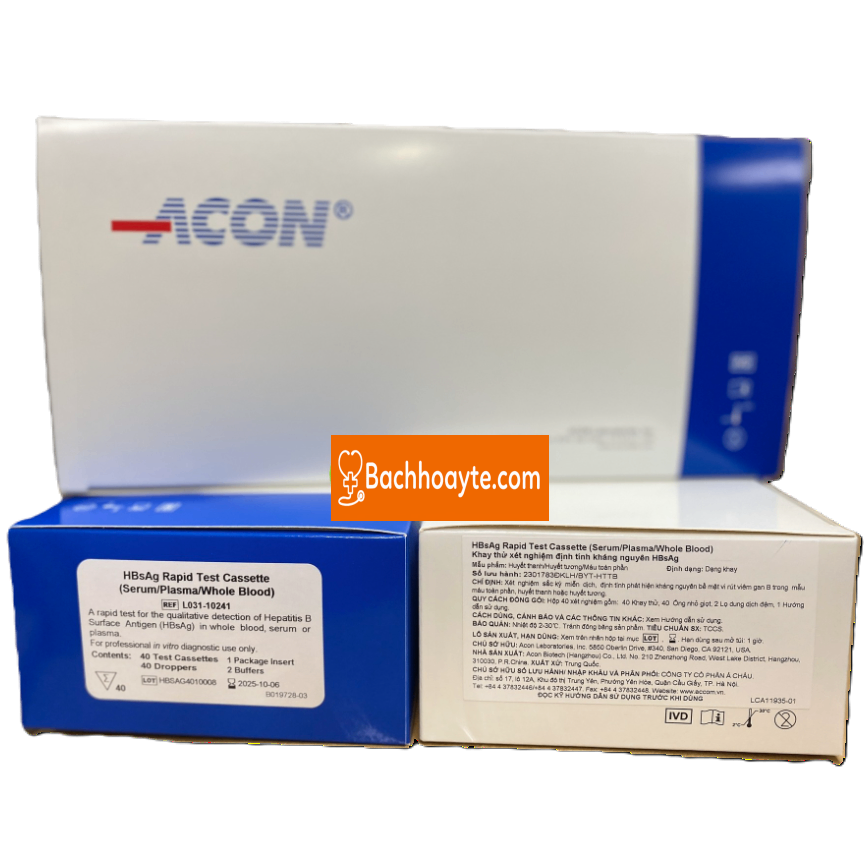 Test xét nghiệm định tính kháng nguyên bề mặt viêm gan B (HBsAg) ACON Biotech (Hangzhou), Mỹ (Hộp = 50 Test)