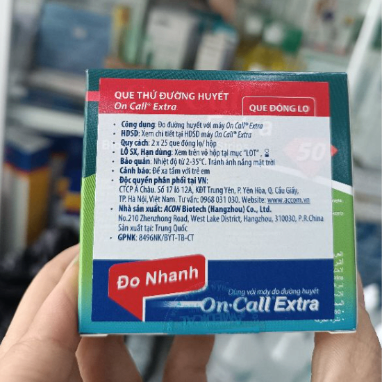 Que thử đường huyết On Call Extra, ACON Biotech (Hangzhou), Mỹ (Hộp = 50 Test)