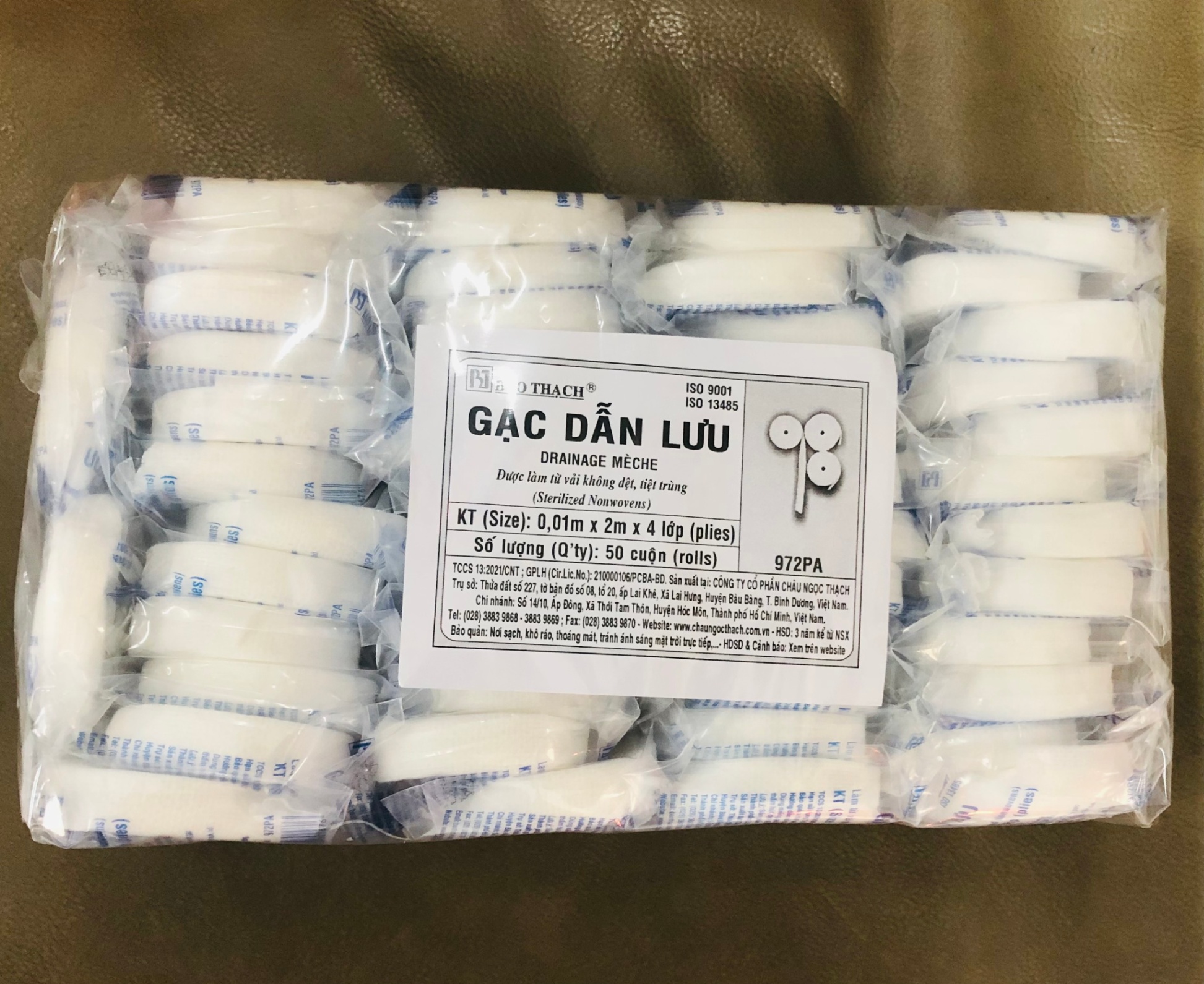 Gạc dẫn lưu Bảo Thạch 1x200cmx4 lớp (1 gói=50 cuộn)