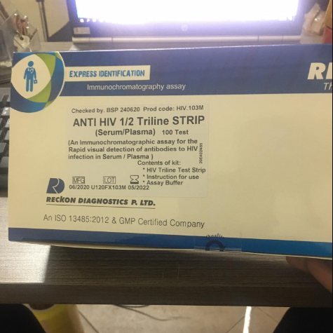 Test nhanh HIV 1/2 triline card, Reckon, Ấn độ (Hộp = 50 test)