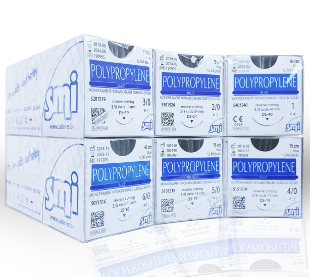 Chỉ polypropylene số 2/0, 2 kim tròn, SMI, Bỉ (Hộp = 12 sợi)