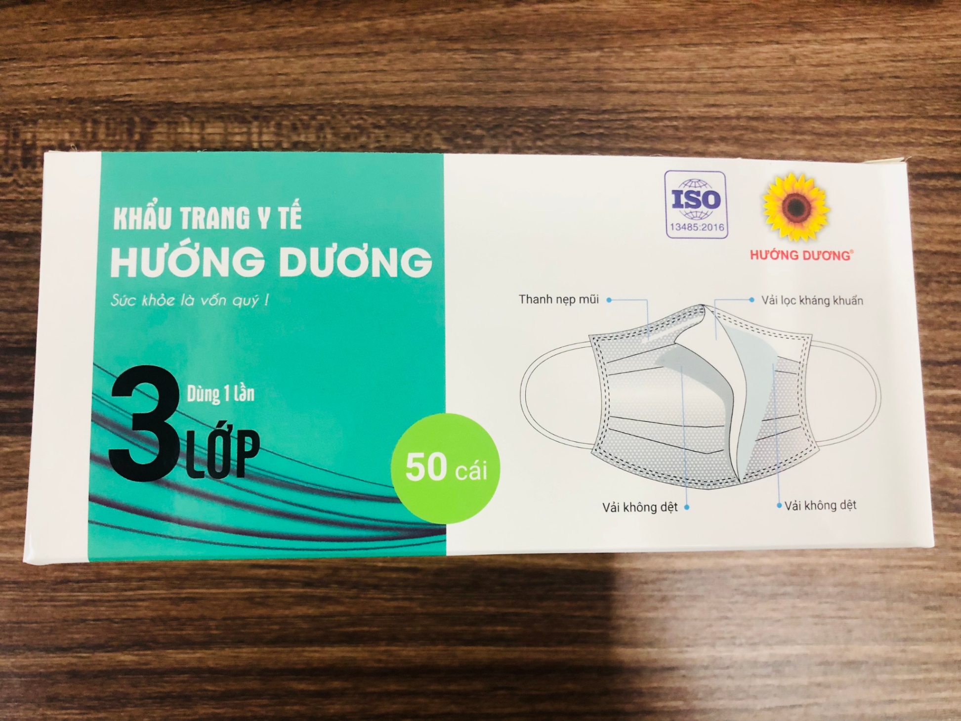 Khẩu trang y tế 3 lớp Hướng Dương (1Hộp=50 chiếc, Thùng=2500 chiếc))