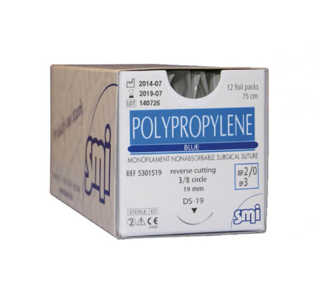 Chỉ polypropylene số 2/0, 2 kim tròn, SMI, Bỉ (Hộp = 12 sợi)