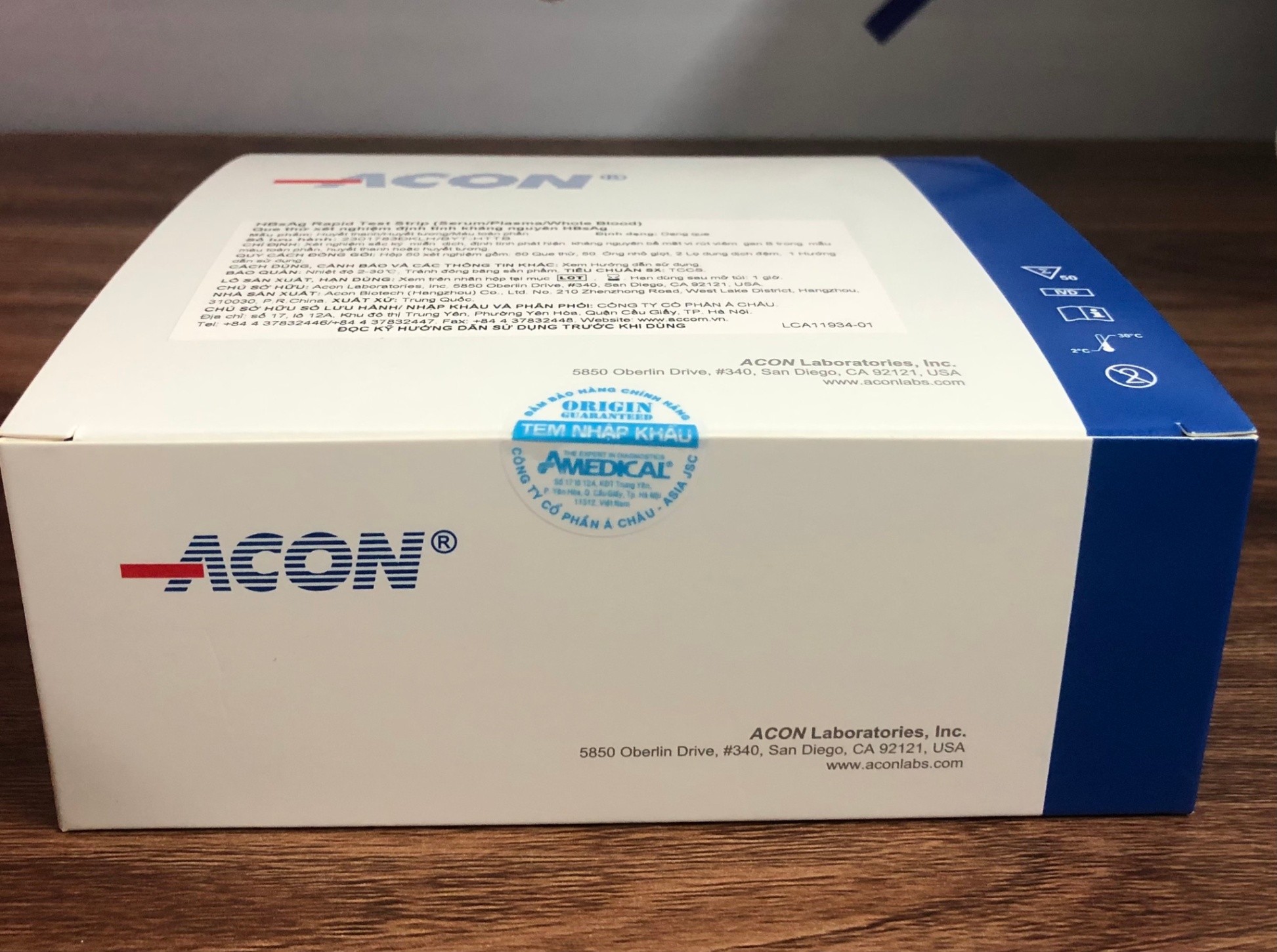 Test xét nghiệm định tính kháng nguyên bề mặt viêm gan B (HBsAg) ACON Biotech (Hangzhou), Mỹ (Hộp = 50 Test)