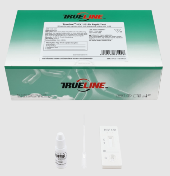 Trueline HIV 1/2 Ab Rapid Test, Medicon, Việt Nam (dạng khay) (Hộp = 40 Test)