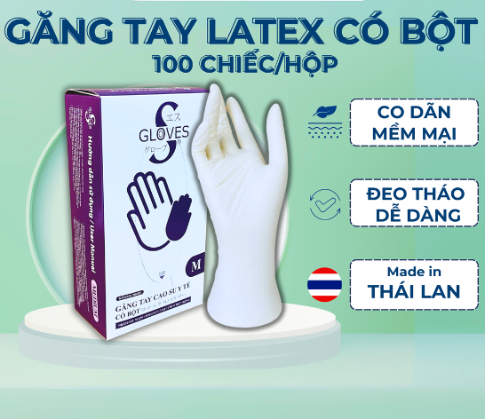 Găng tay sử dụng trong thăm khám các cỡ, có phủ bột (Hộp=50 đôi, Thùng=500 đôi)