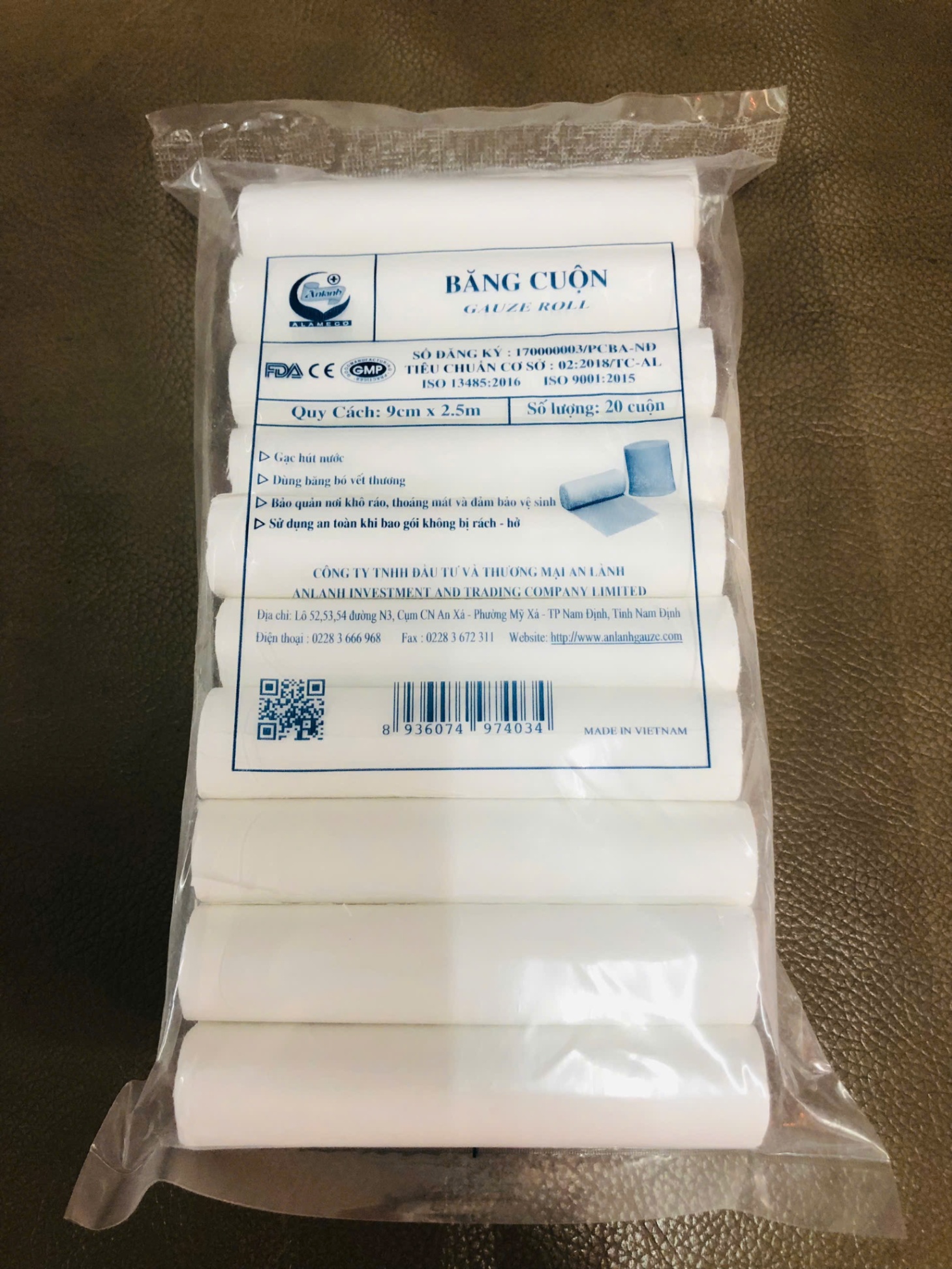 Băng cuộn 9cm x 2,5m, An Lành, Việt Nam (Gói=20 cuộn, Thùng=3000 cuộn)