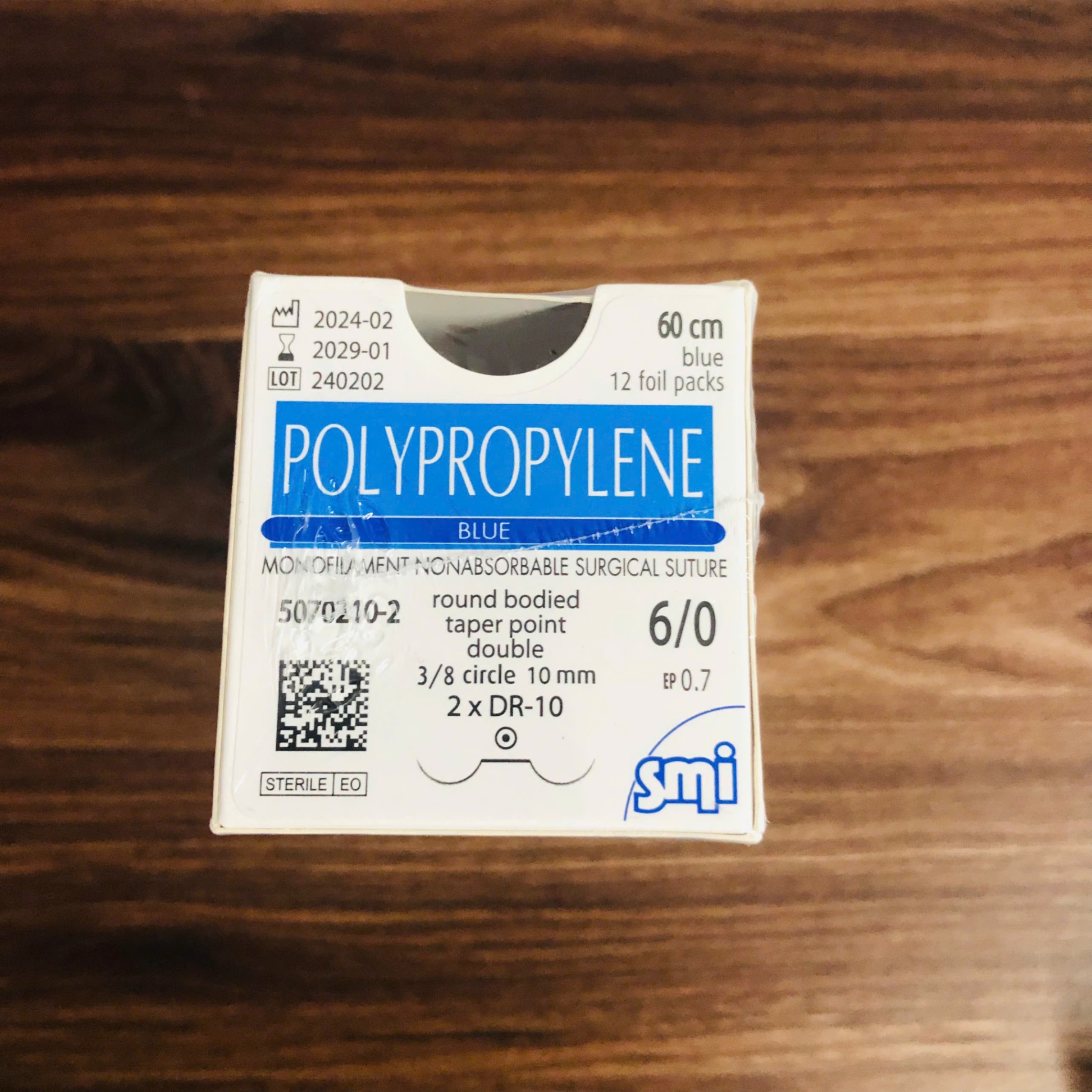 Chỉ không tan tổng hợp polypropylene số 6/0, SMIAG, Bỉ ( Hộp=12 sợi)