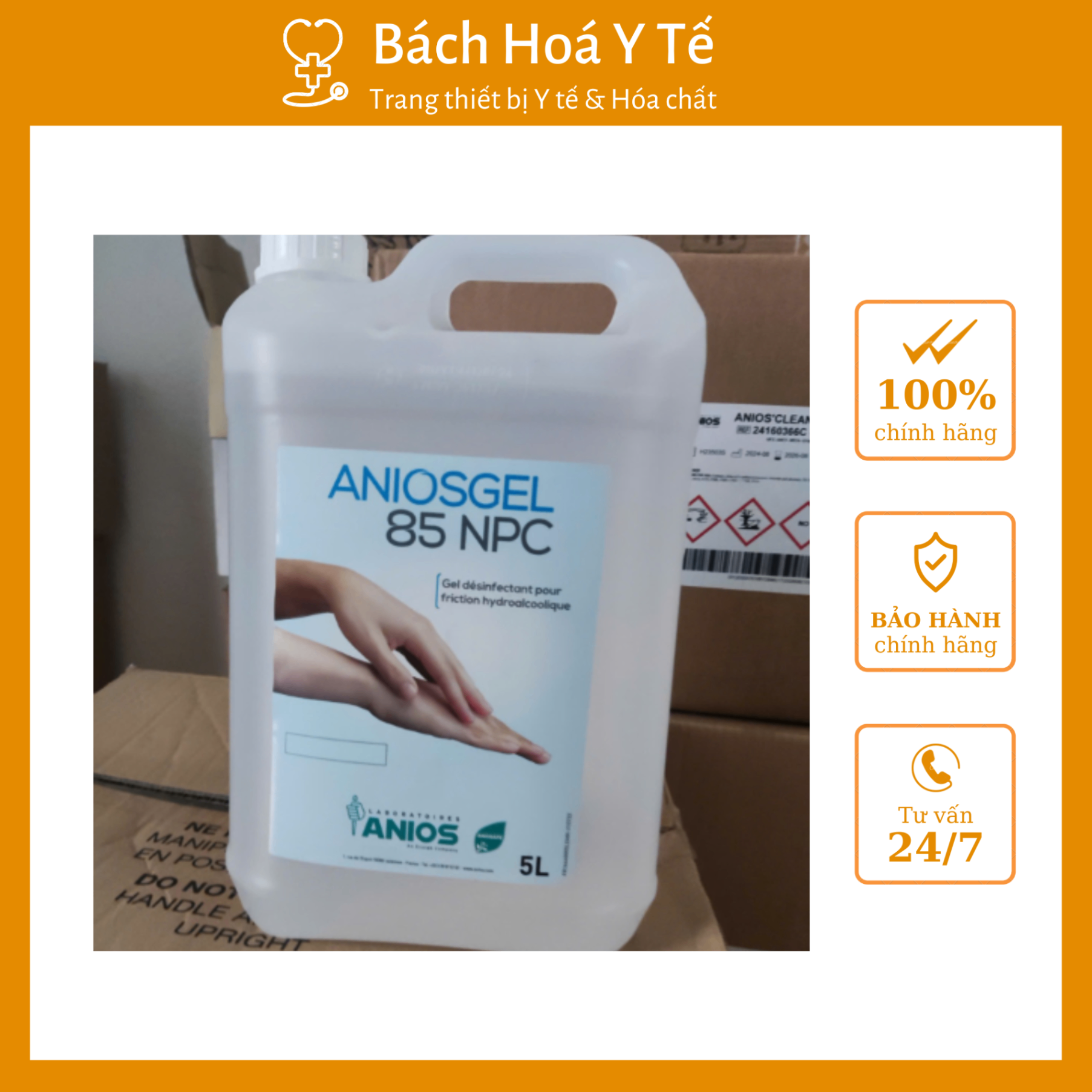 Dung dịch rửa tay khô sát khuẩn Aniosgel 85 NPC (Can=5L, Thùng=4 can)