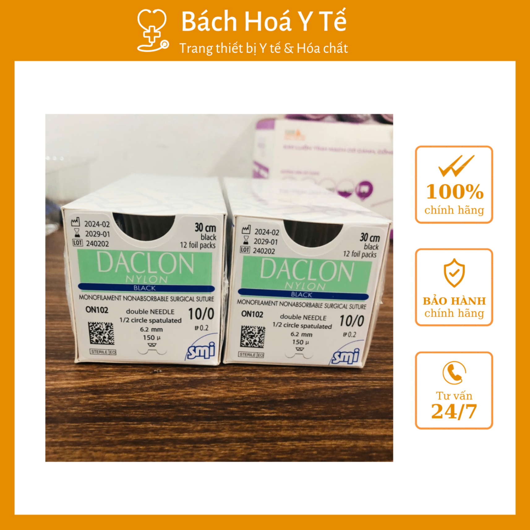 Chỉ Daclon Nylon số 10/0, ON102 SMI AG Bỉ (Hộp=12 sợi)