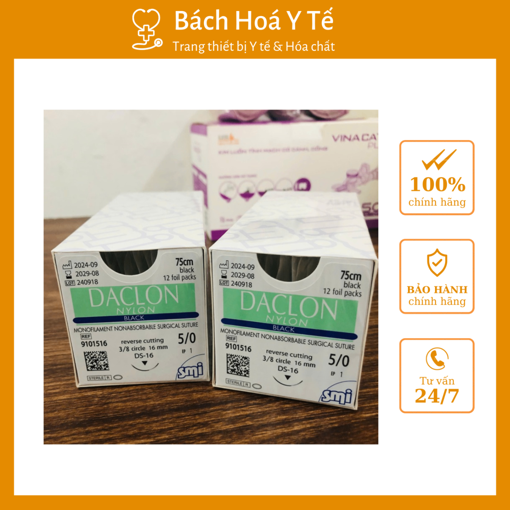 Chỉ Daclon Nylon số 5/0, SMI AG Bỉ (Hộp=12 sợi)