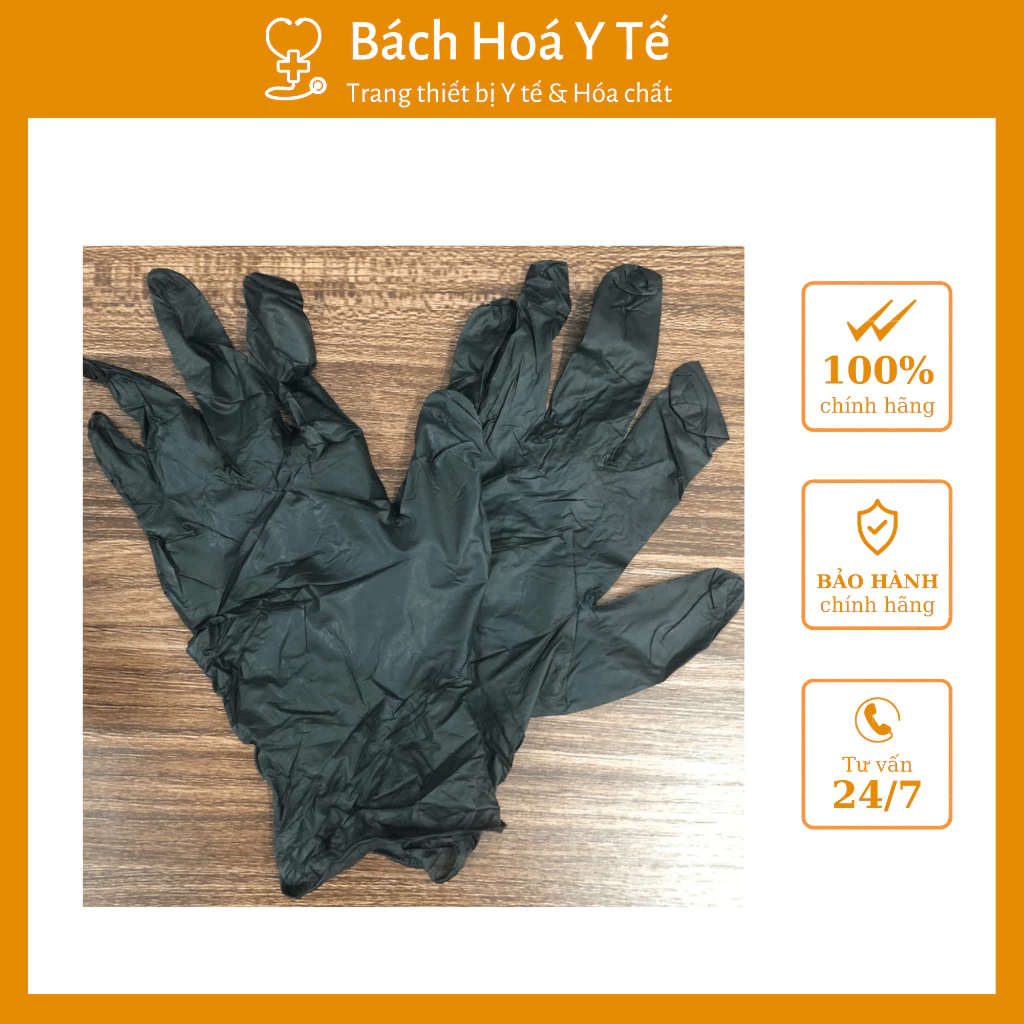 Găng tay Nitrile Progloves, màu đen, không bột, (Hộp = 100 chiếc, Thùng =10 Hộp)
