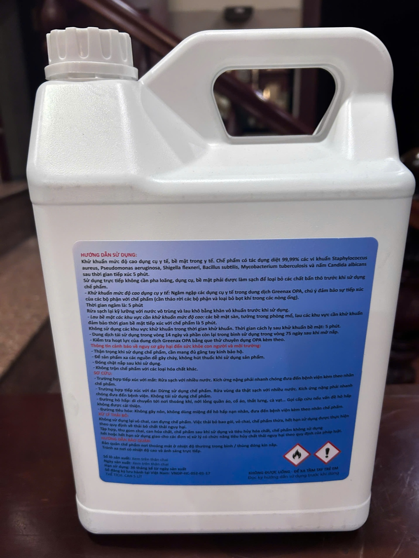 Dung dịch khử khuẩn mức độ cao dụng cụ y tế Greenax OPA, Gamma; Việt Nam (Thùng=4 can)