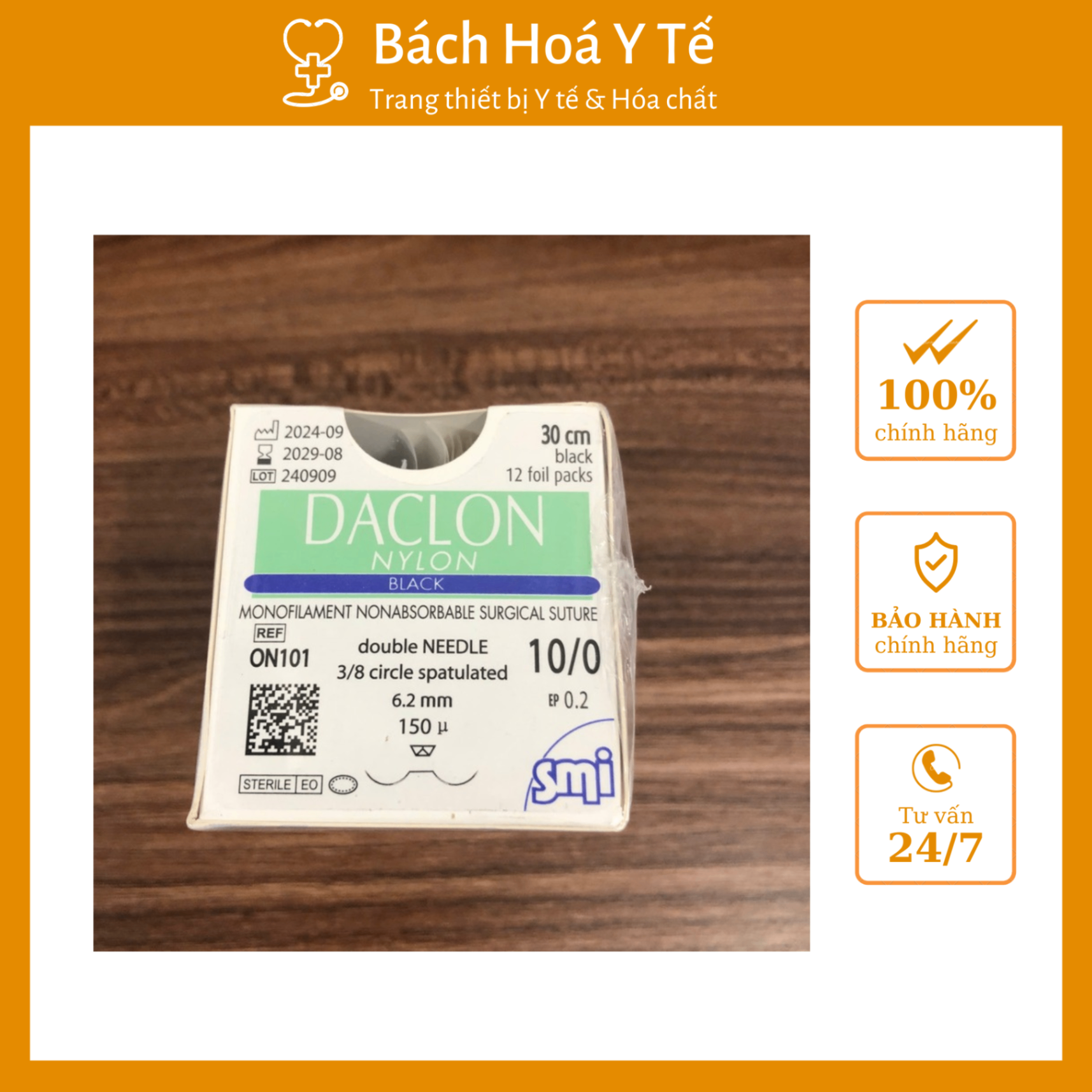 Chỉ Daclon Nylon số 10/0, PT mắt -ON101 SMI AG BỈ (Hộp=12 sợi)