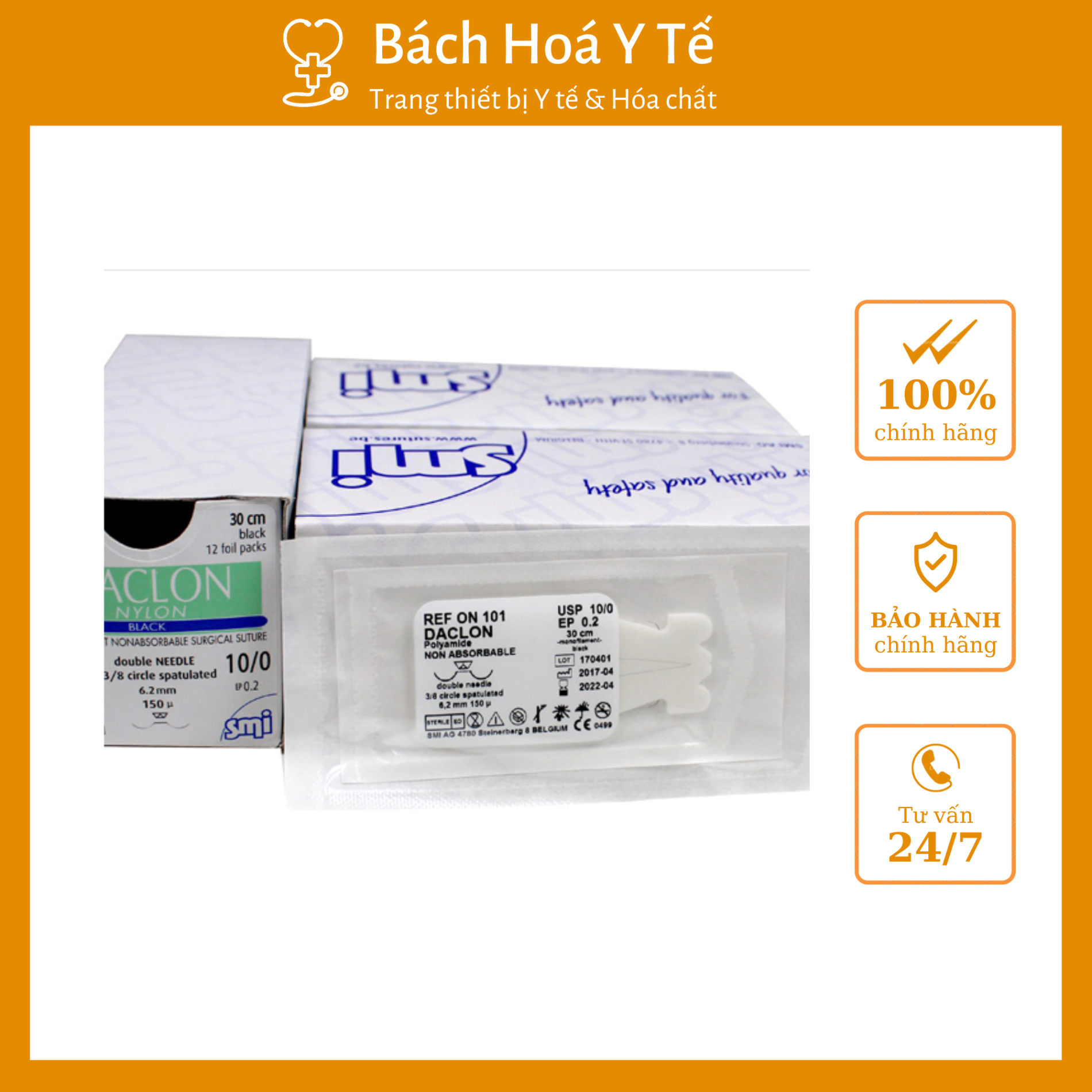 Chỉ Daclon Nylon số 10/0, PT mắt -ON101 SMI AG BỈ (Hộp=12 sợi)