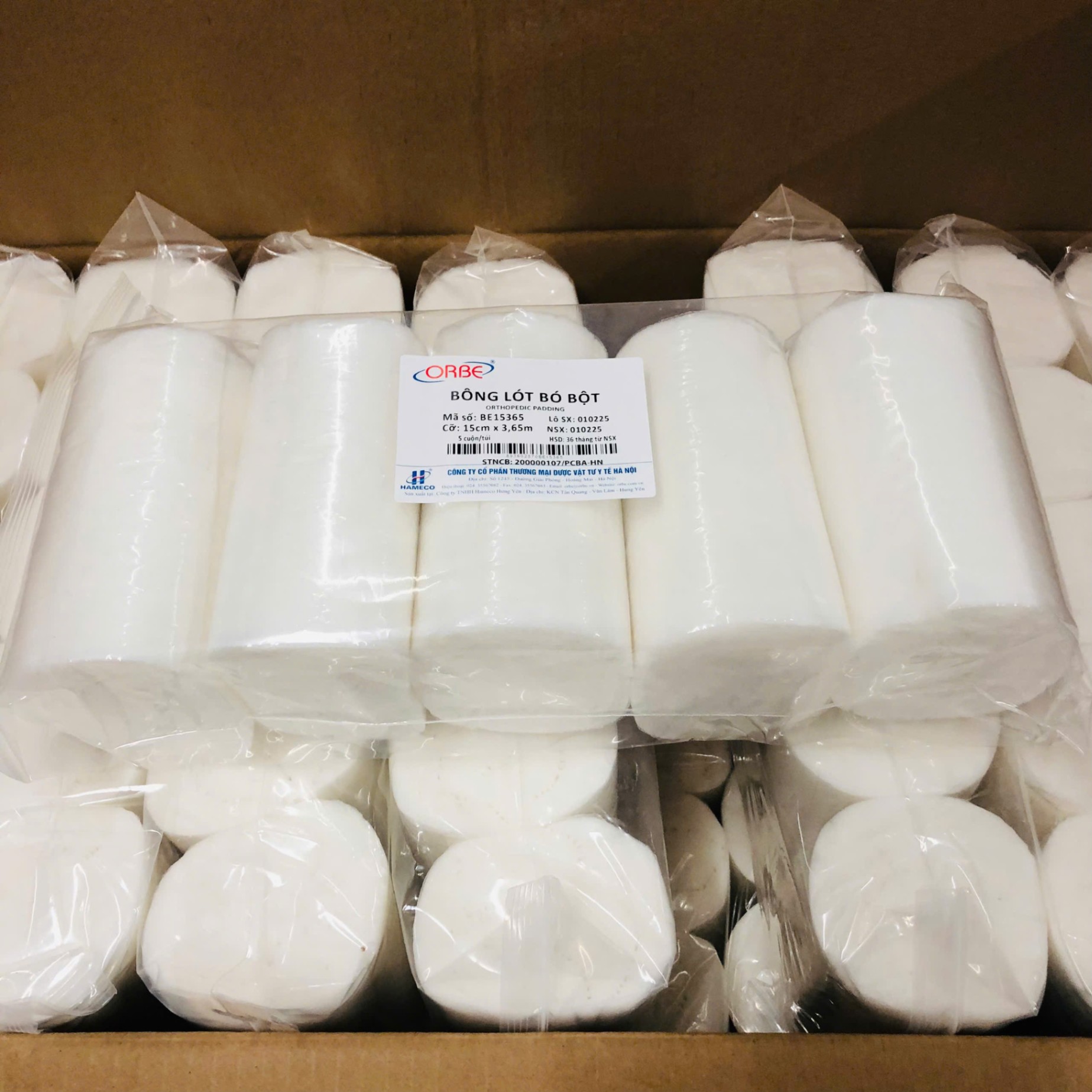 Bông lót bó bột cỡ 15 cm x 365cm ORBE, Việt Nam (Thùng=120 cuộn)