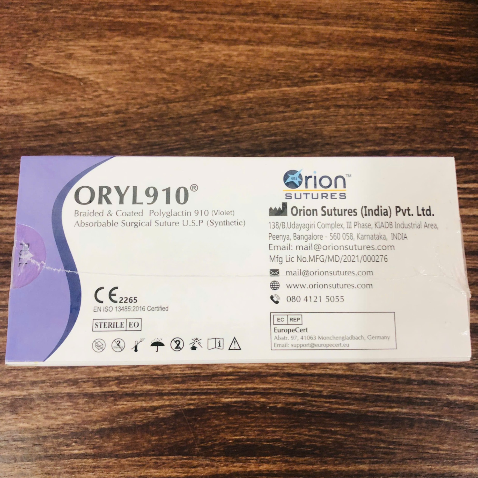 Chỉ phẫu thuật Oryl 910 số 1, Orion Sutures Ấn độ (Hộp=12 sợi)