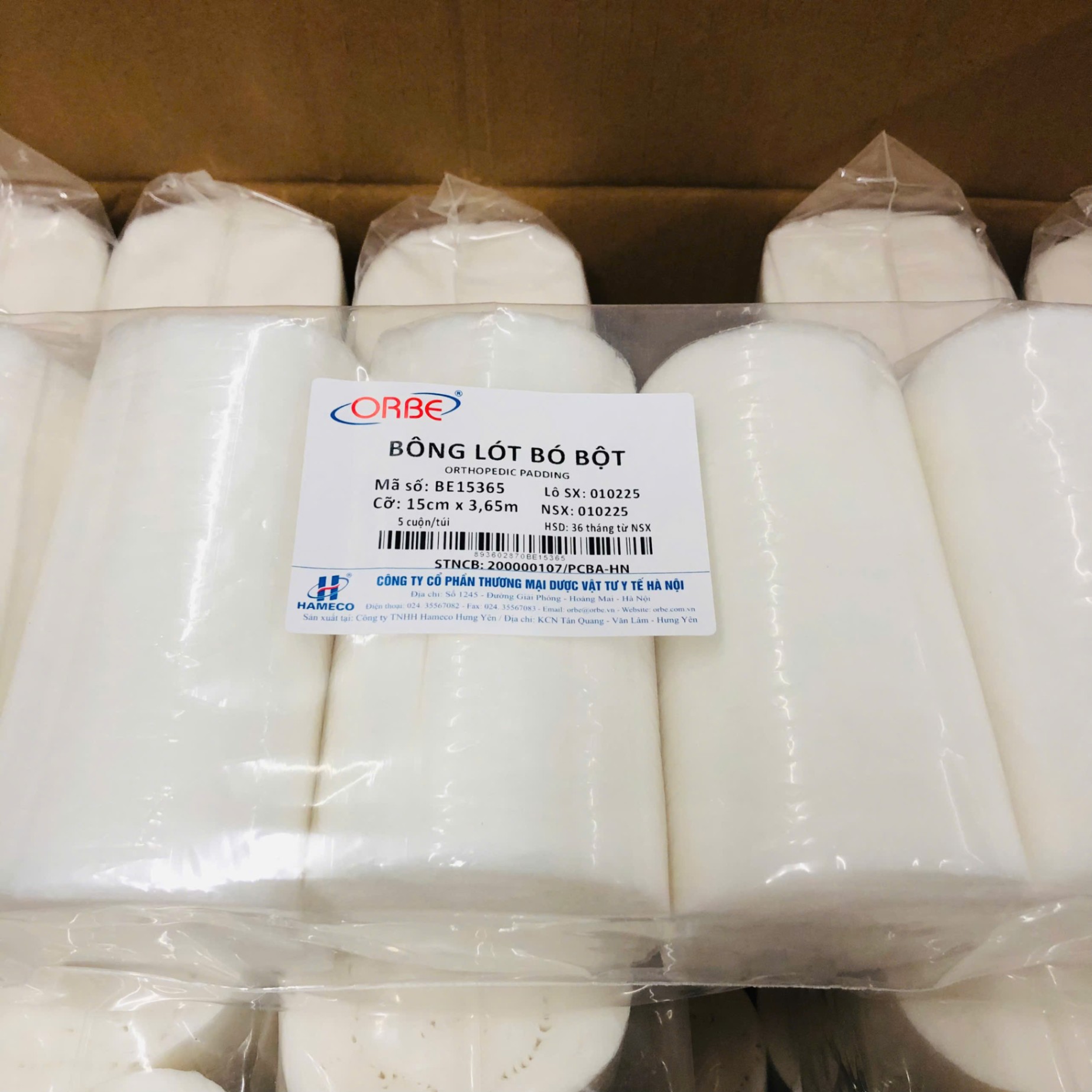 Bông lót bó bột cỡ 15 cm x 365cm ORBE, Việt Nam (Thùng=120 cuộn)