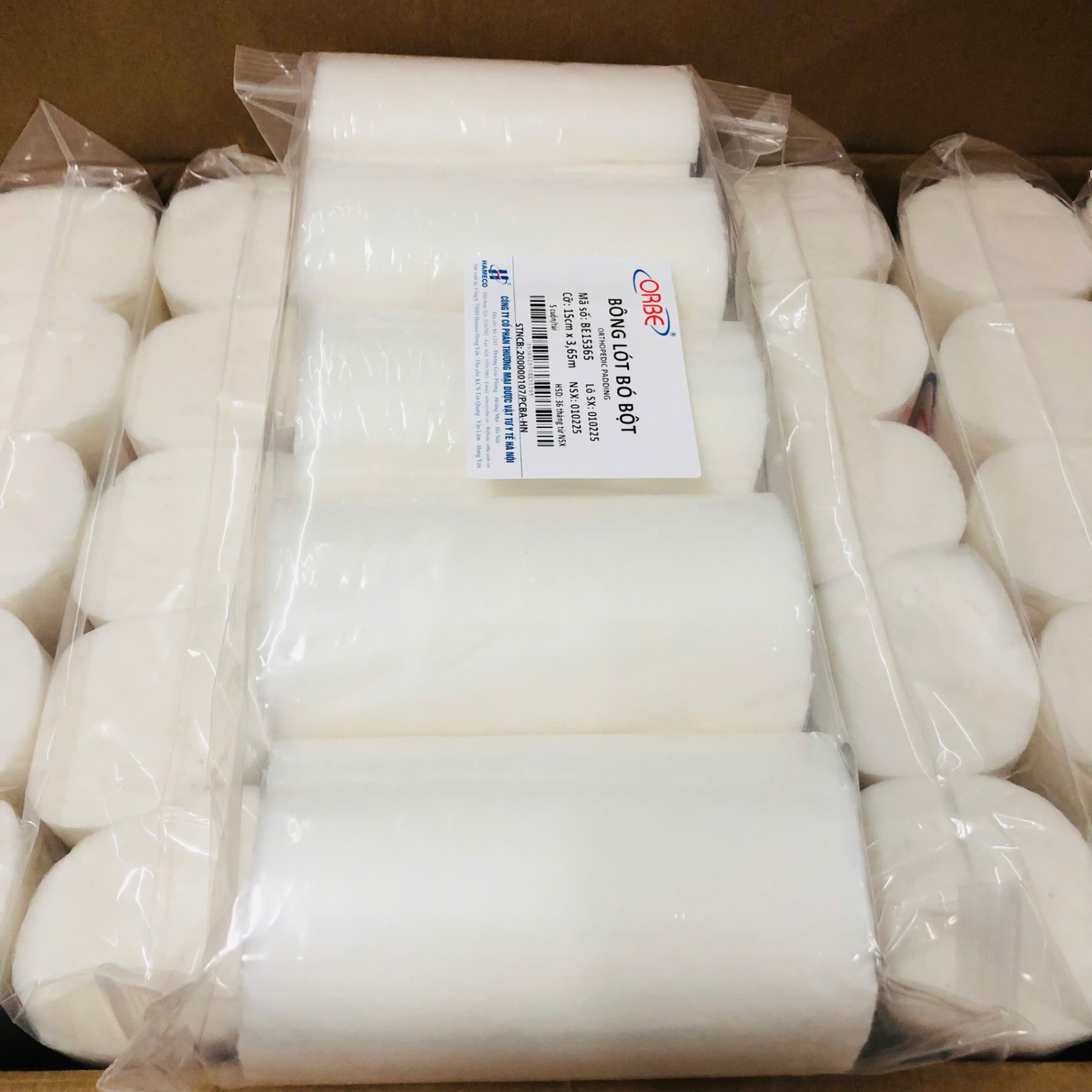 Bông lót bó bột cỡ 15 cm x 365cm ORBE, Việt Nam (Thùng=120 cuộn)
