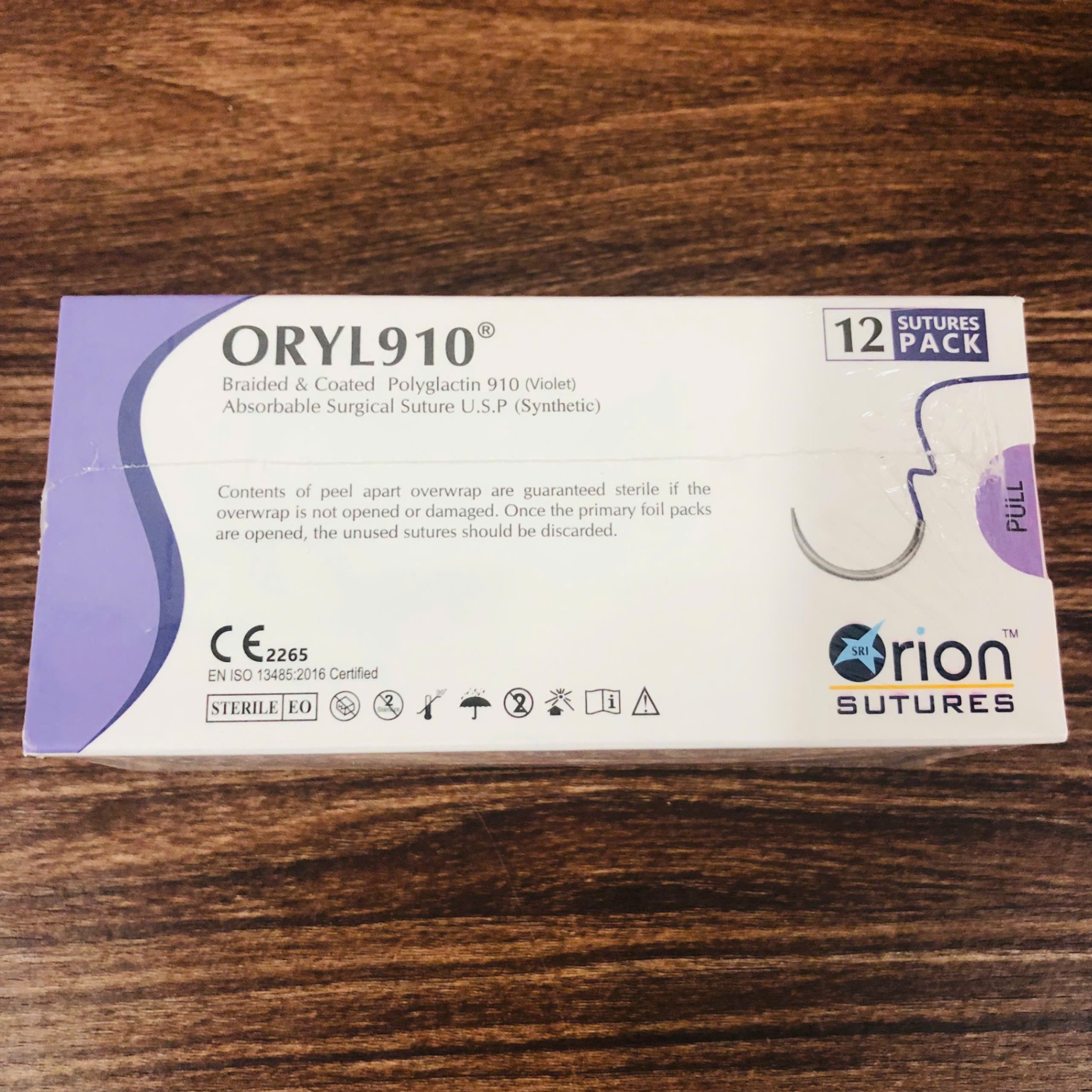 Chỉ phẫu thuật Oryl 910 số 1, Orion Sutures Ấn độ (Hộp=12 sợi)