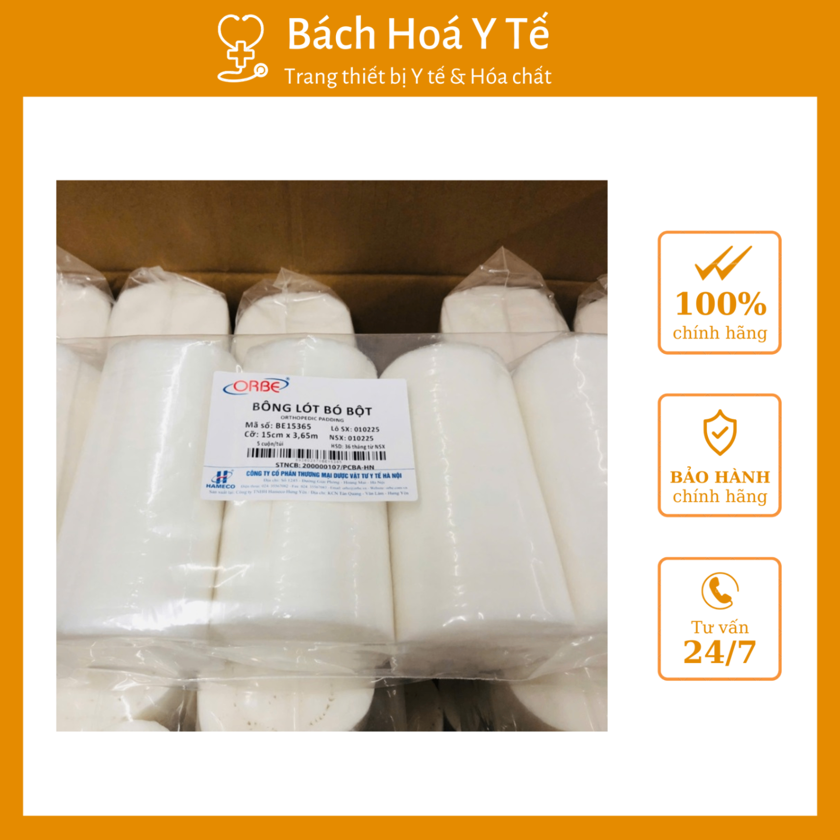 Bông lót bó bột cỡ 10cm x 2.7m ORBE, Việt Nam (Thùng=200 cuộn)