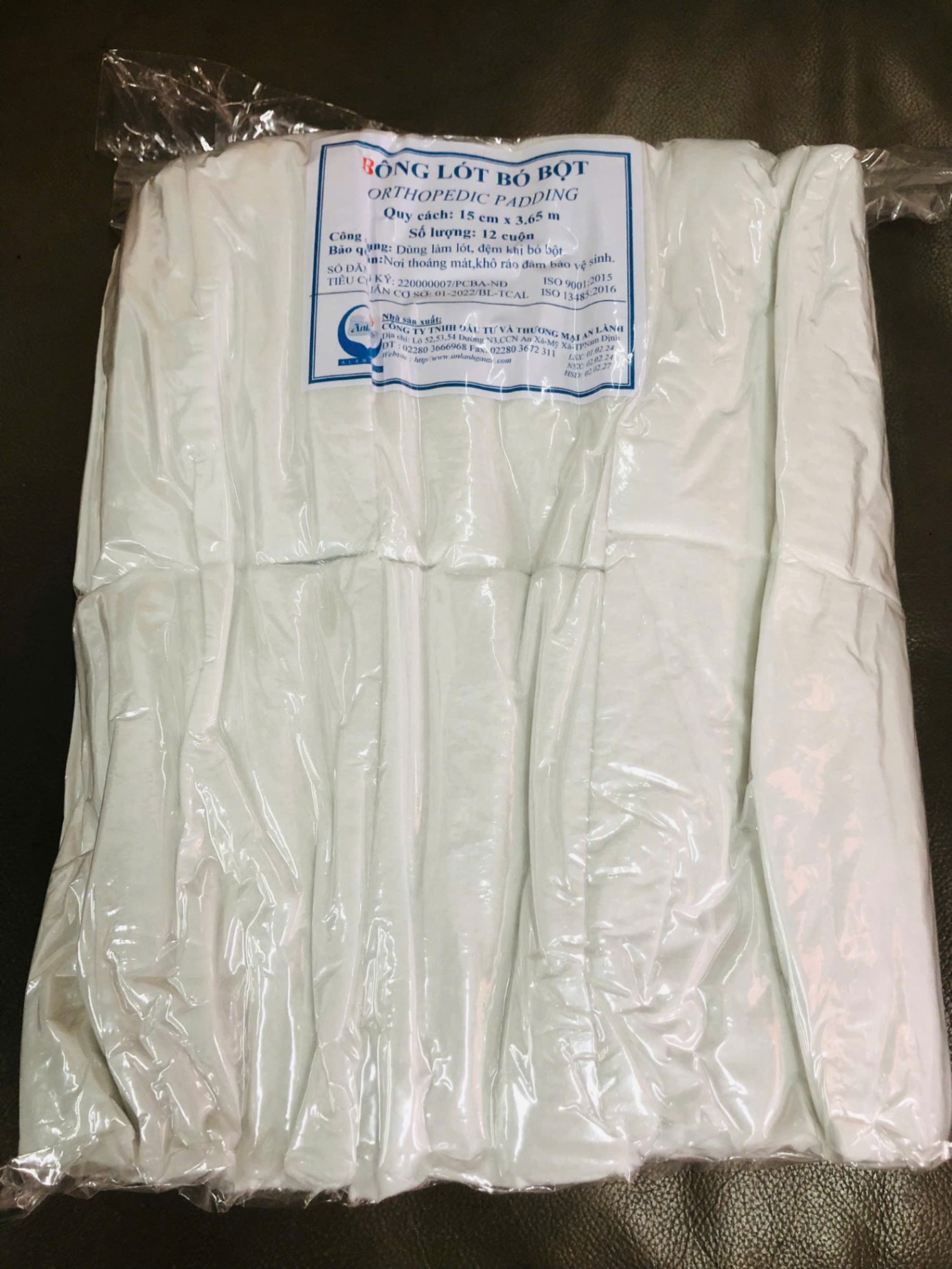 Bông lót bó bột cỡ 10 cm x 365cm, An Lành; Việt Nam (Thùng=240 cuộn)