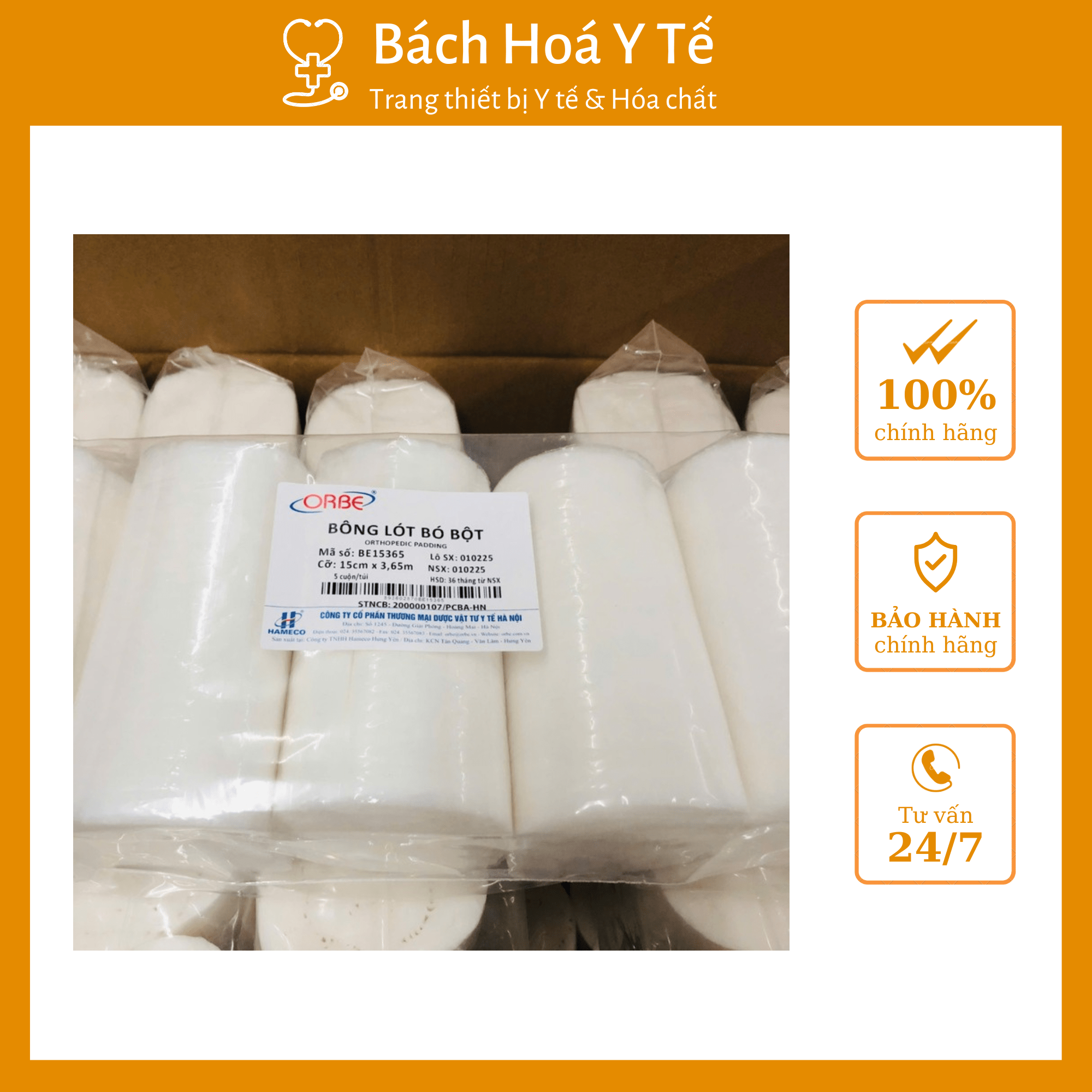 Bông lót bó bột cỡ 15cm x 2.7m ORBE, Việt Nam (Thùng=120 cuộn)