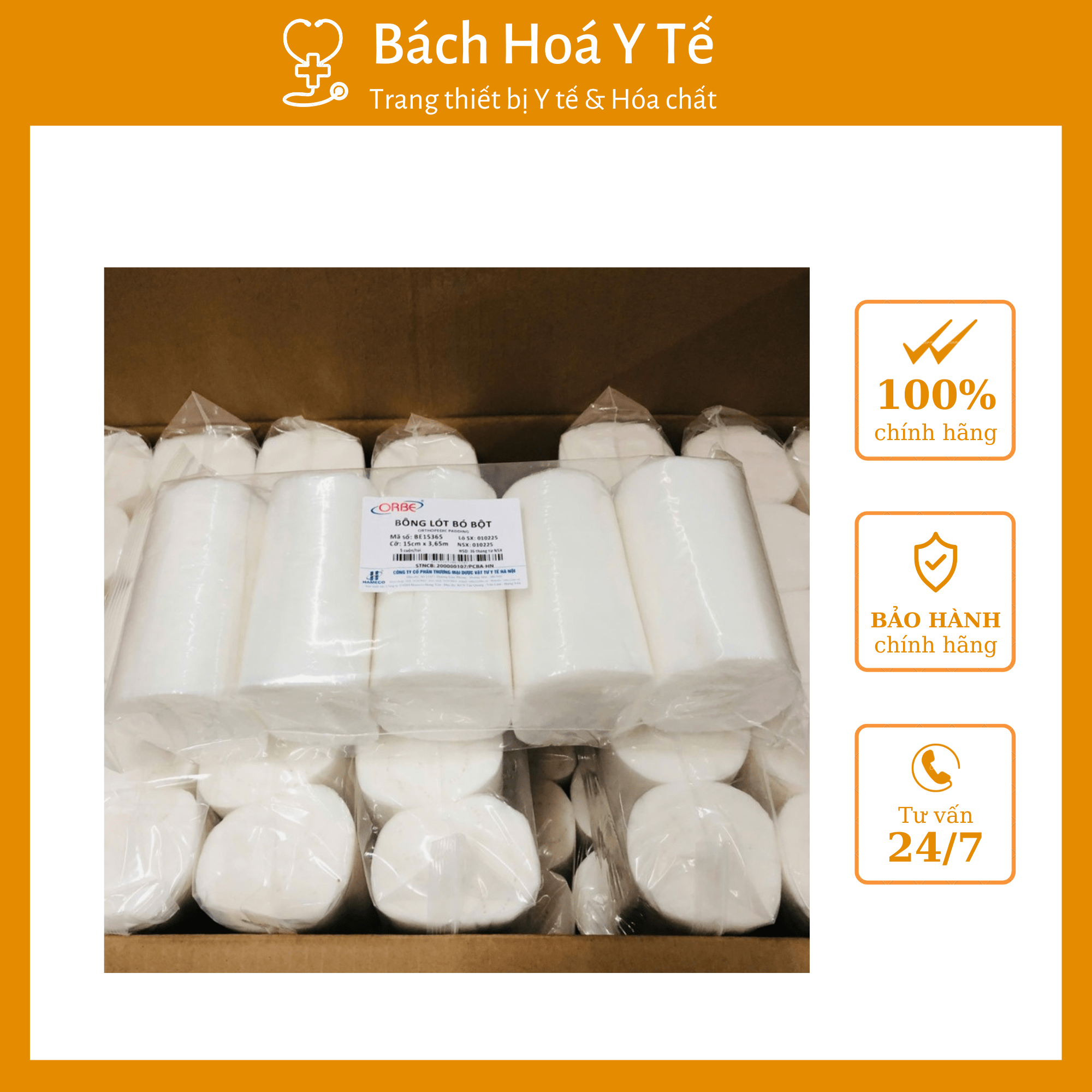 Bông lót bó bột cỡ 15cm x 2.7m ORBE, Việt Nam (Thùng=120 cuộn)