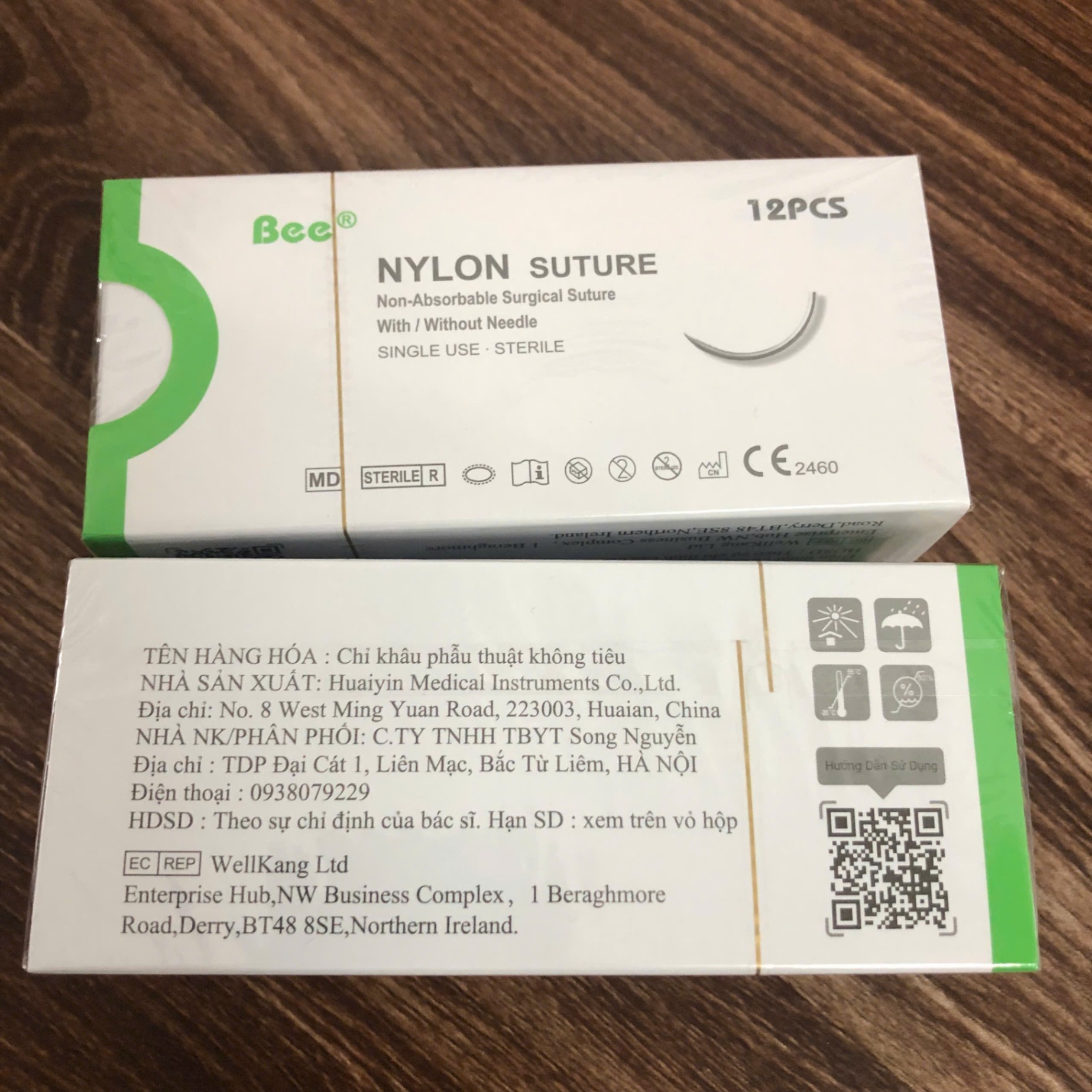 Chỉ không tan đơn sơị polyamide 4/0, Huaiyin Medical Instruments Co., Ltd (Hộp =12 sợi
Thùng=600 sợi )